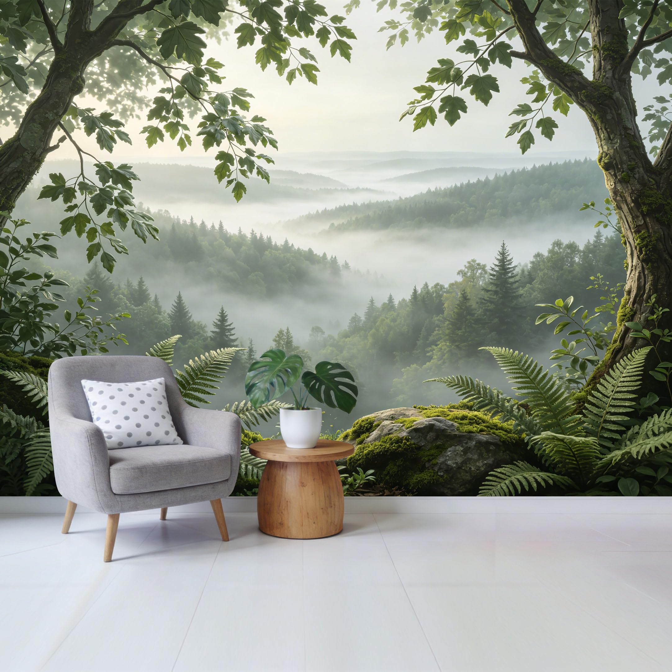 Custom Size Wall Mural Misty Forest Landscape Ferns Mossy Rocks Botanical Nature Scene SelfAdhesive Wall Fabric Removable Wallpaper for Home Office Decor
