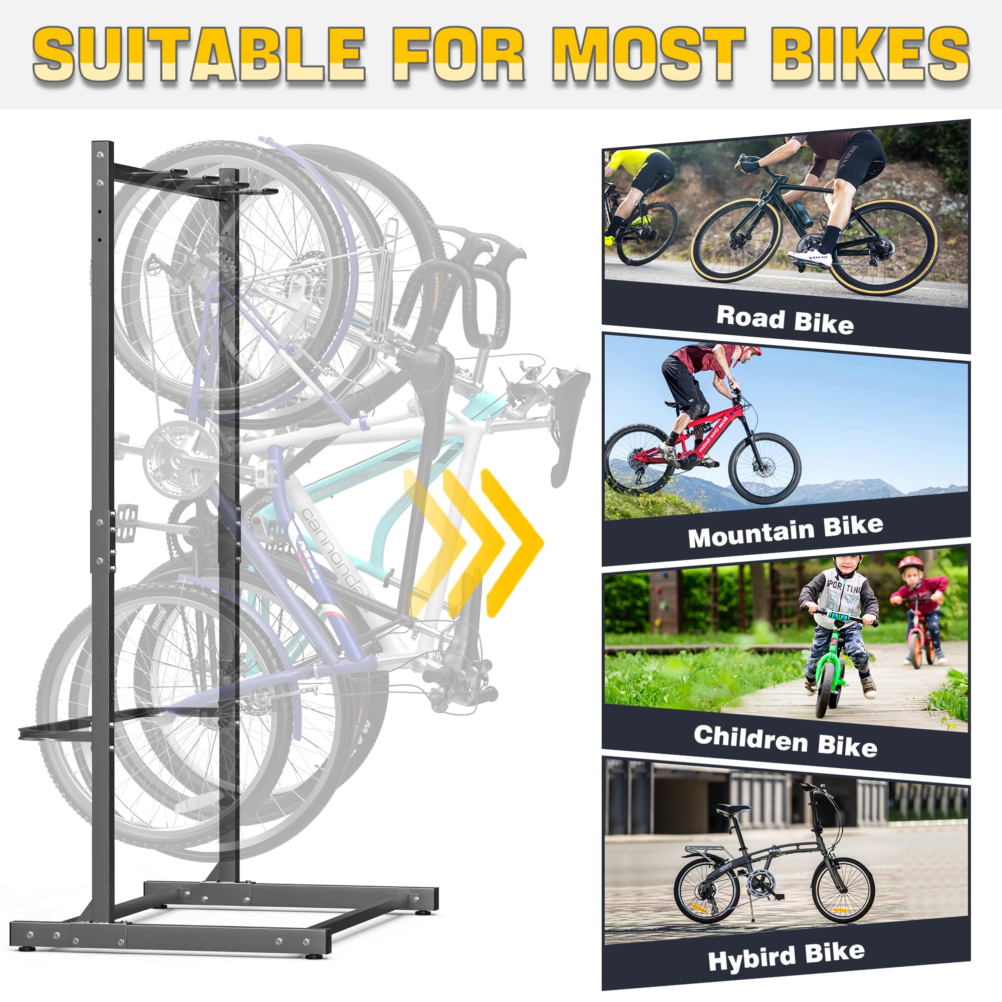 Ultrawall Freestanding Bike Rack, Vertical Bike Storage Stand for Garage, Indoor Bicycle Organizer, Holds Up to 4 Bikes