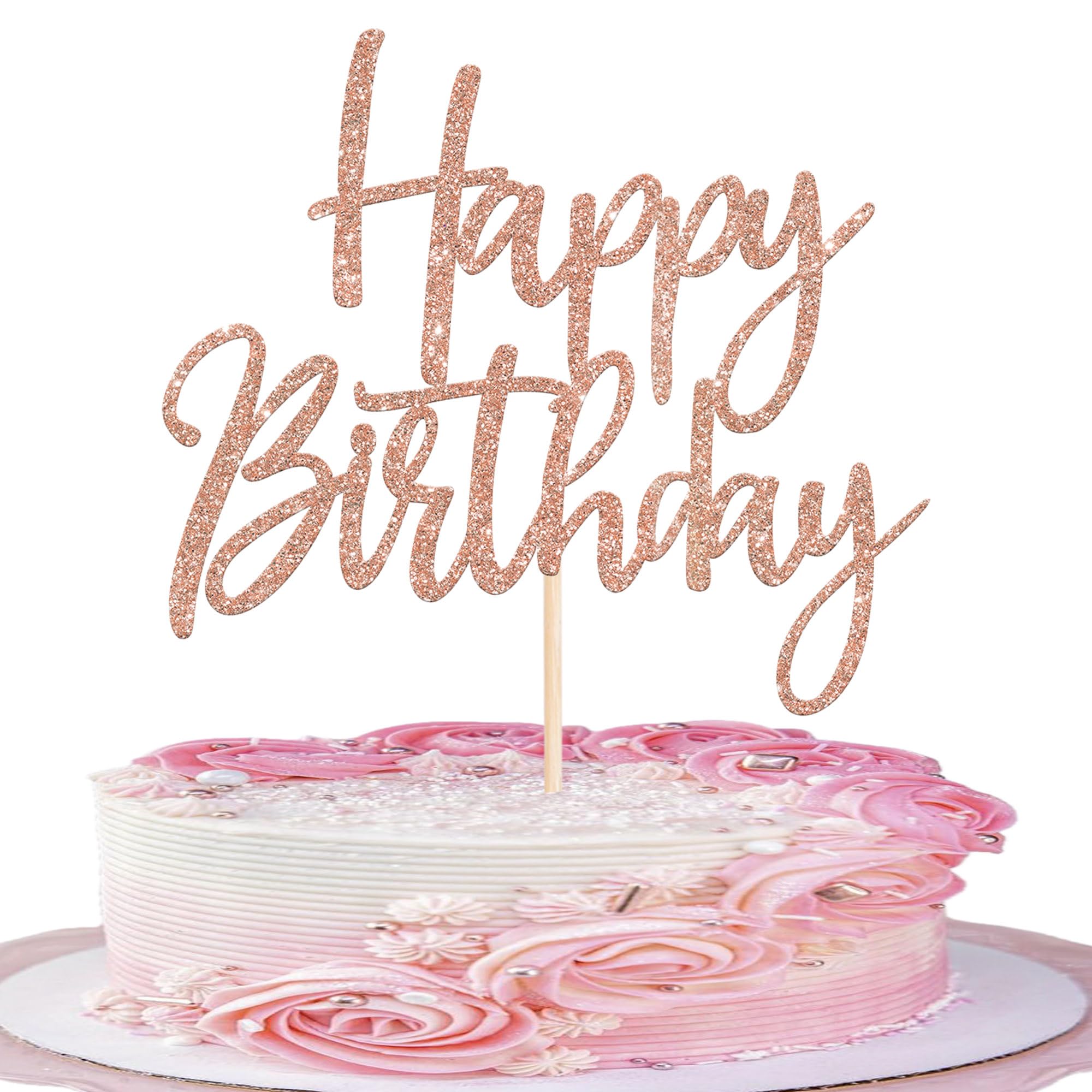 1 Stück Happy Birthday Cake Topper Glitzer Alles Gute zum Geburtstag Kuchen Deko Feiern Sie Geburtstag Tortendeko für Baby Dusche Kinder Party Kuchen Dekoration Rosegold
