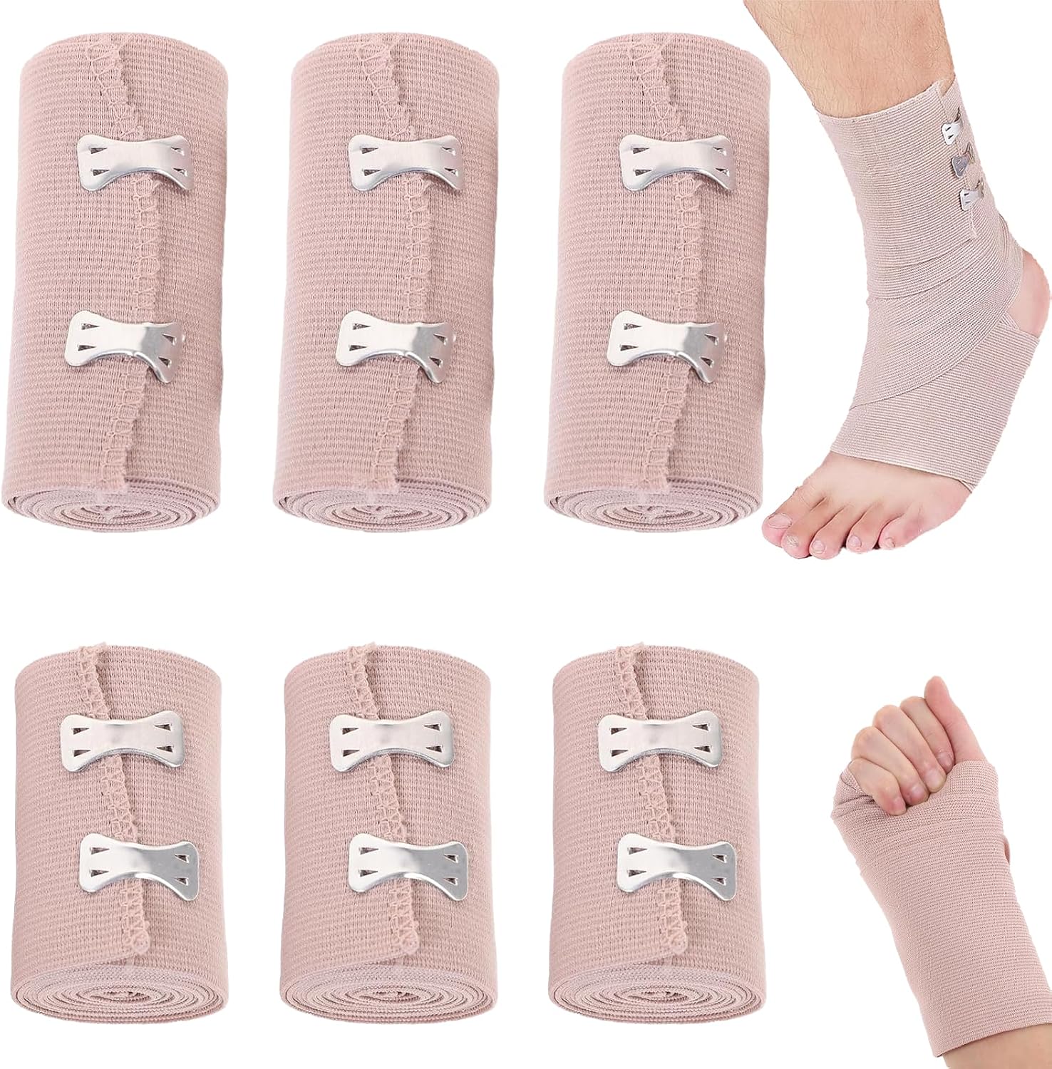 vcsjw Elastic Bandage 6 Rolls 2 Sizes Metal Clips Elastic Gauze Bandages Knees and Wrists