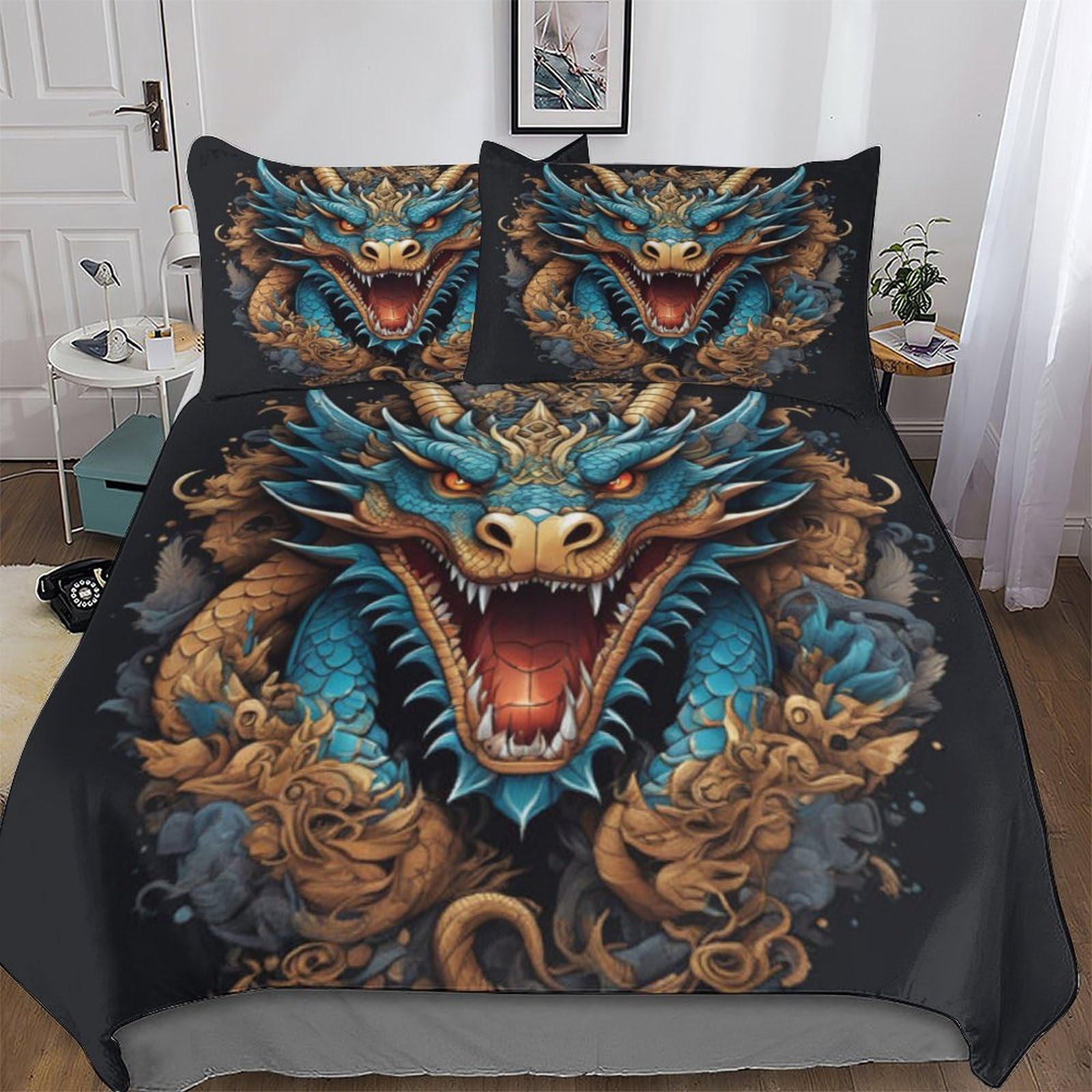 Housse de couette dragon king en microfibre ultra douce et hypoallergénique