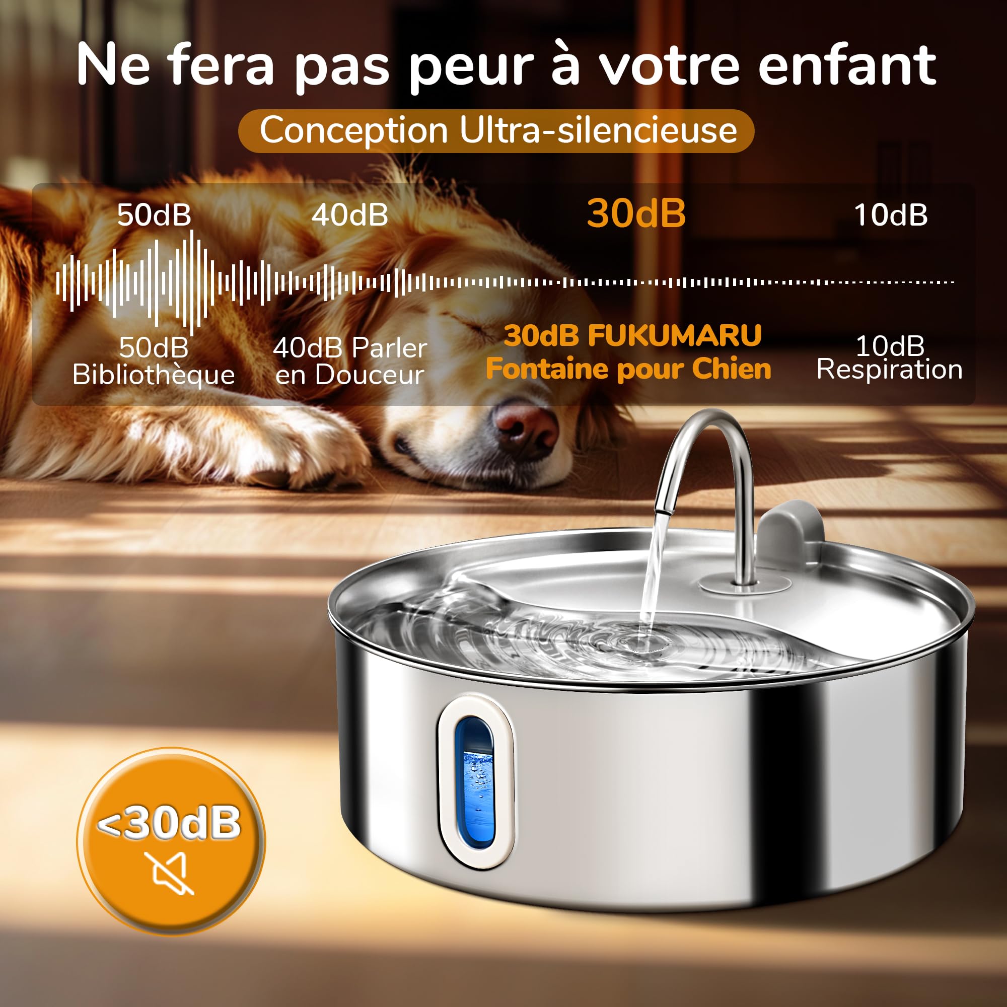 FUKUMARU Fontaine à Eau Chat et Chien, 7L Super Silencieuse en Acier Inoxydable avec Fenêtre Visible, Distributeur Eau Chat avec 3 Filtres de Remplacement