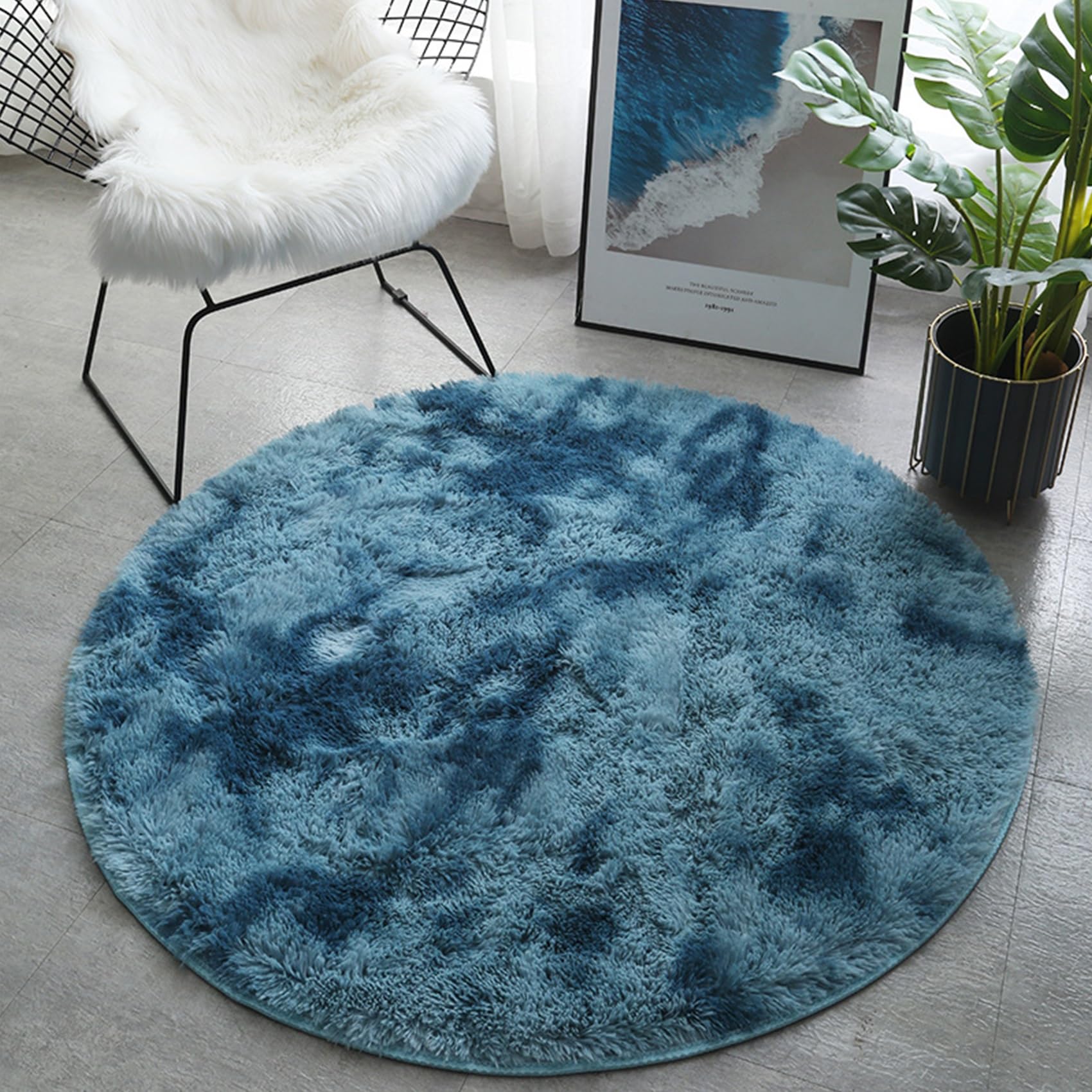 Tapis tie-dye haut de gamme 225 x 225 cm bleu foncé chic