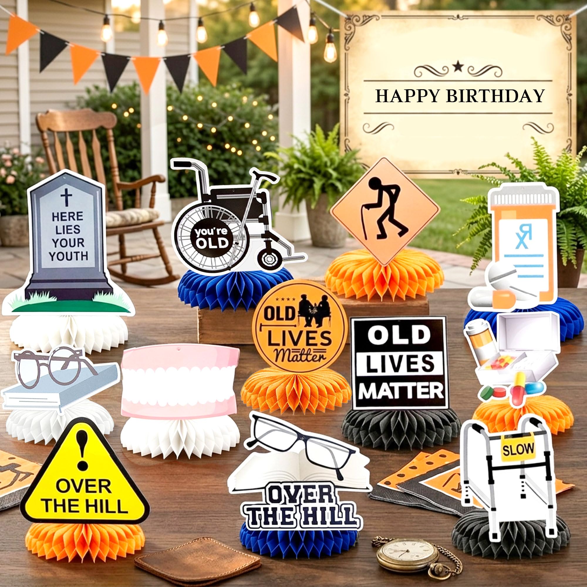 Over The Hill Decorations Foil Old Lives Matter Decorations Old Age Honeycomb Centerpiece Funny Over The Hill Birthday Decor Old People Party Supplies