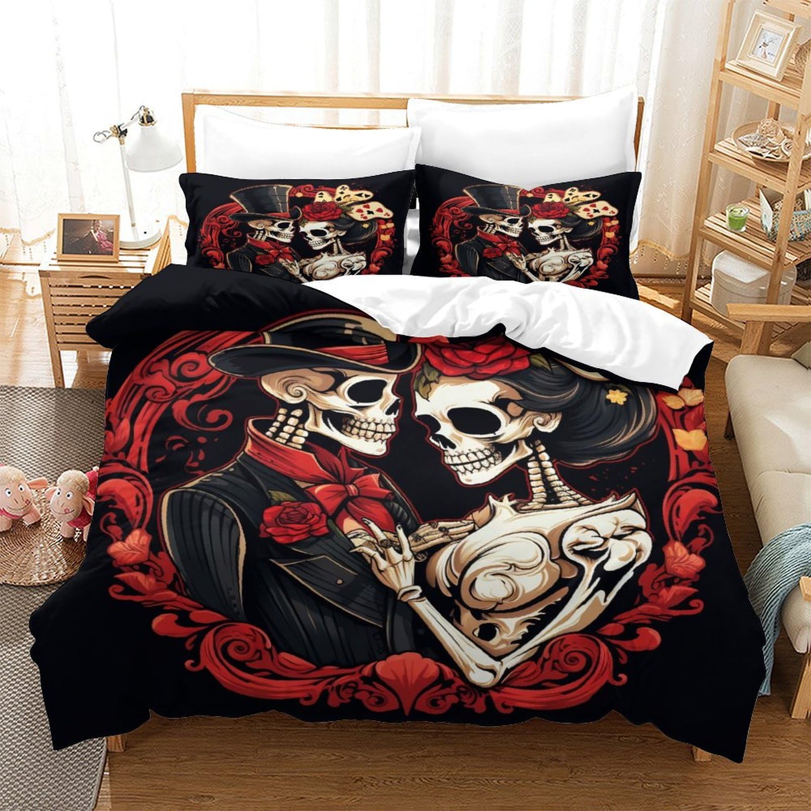 BARDYS Gentleman Skeleton 3D Print Gothic Comforter Covers Quilt Cover Duvet Cover for Boys Girls with Pillow Cases Soft Microfiber Bedding Set with Zipper Closure 3 Pieces Single（140x200cm）
