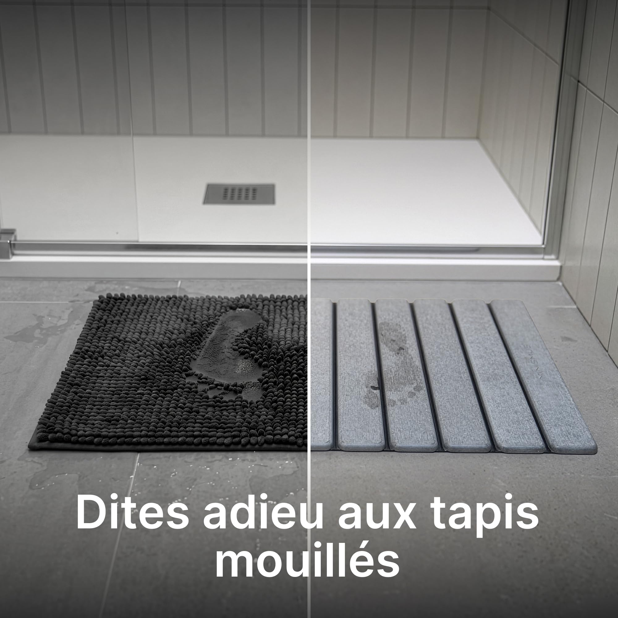 Minismus Tapis de Bain Enroulable en Diatomite 60x40cm- Tapis Pierre Absorbante et Antidérapant - Tapis de Douche Séchage Rapide Sortie de Douche (Gris Clair)