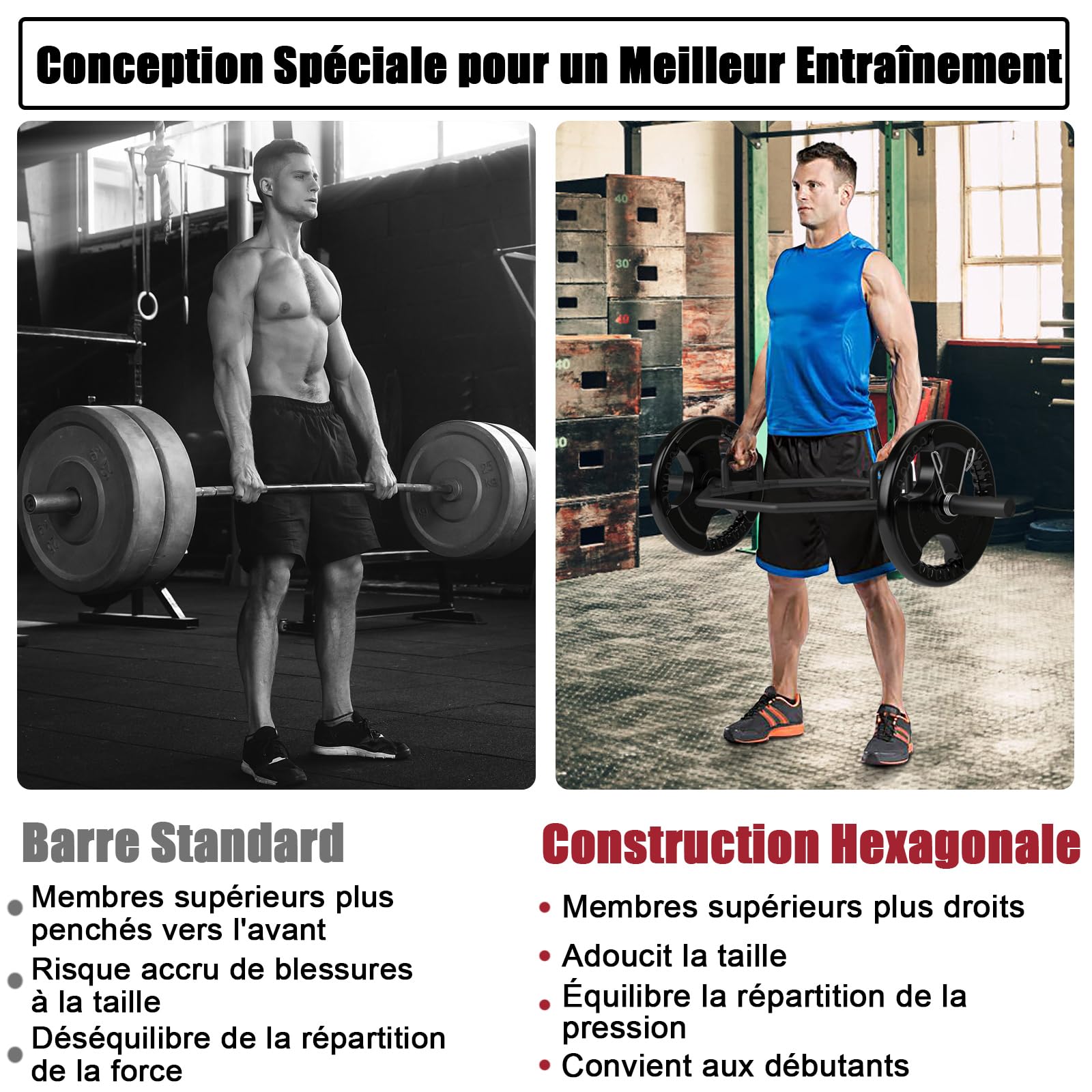 COSTWAY Barre Hexagonale Olympique avec Poignées Texturées