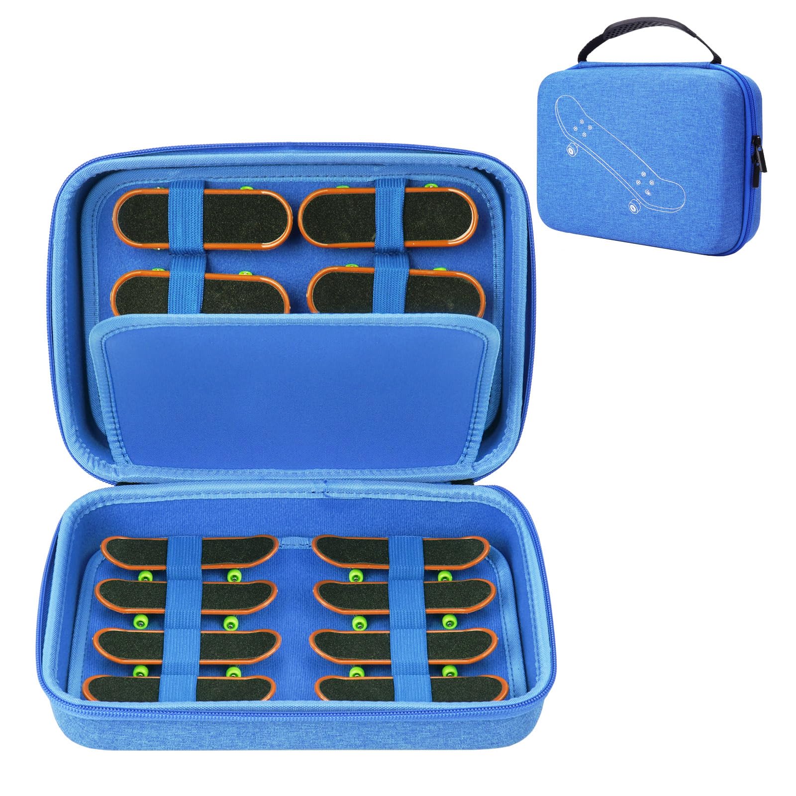 MGZNMTY Portable Storage Case for Teck Deck Ultra DLX Finger Skateboards, Fingerboard Carrying Case Compatible with 16 PCS Tech Deck Fingerboard (Large, Blue)