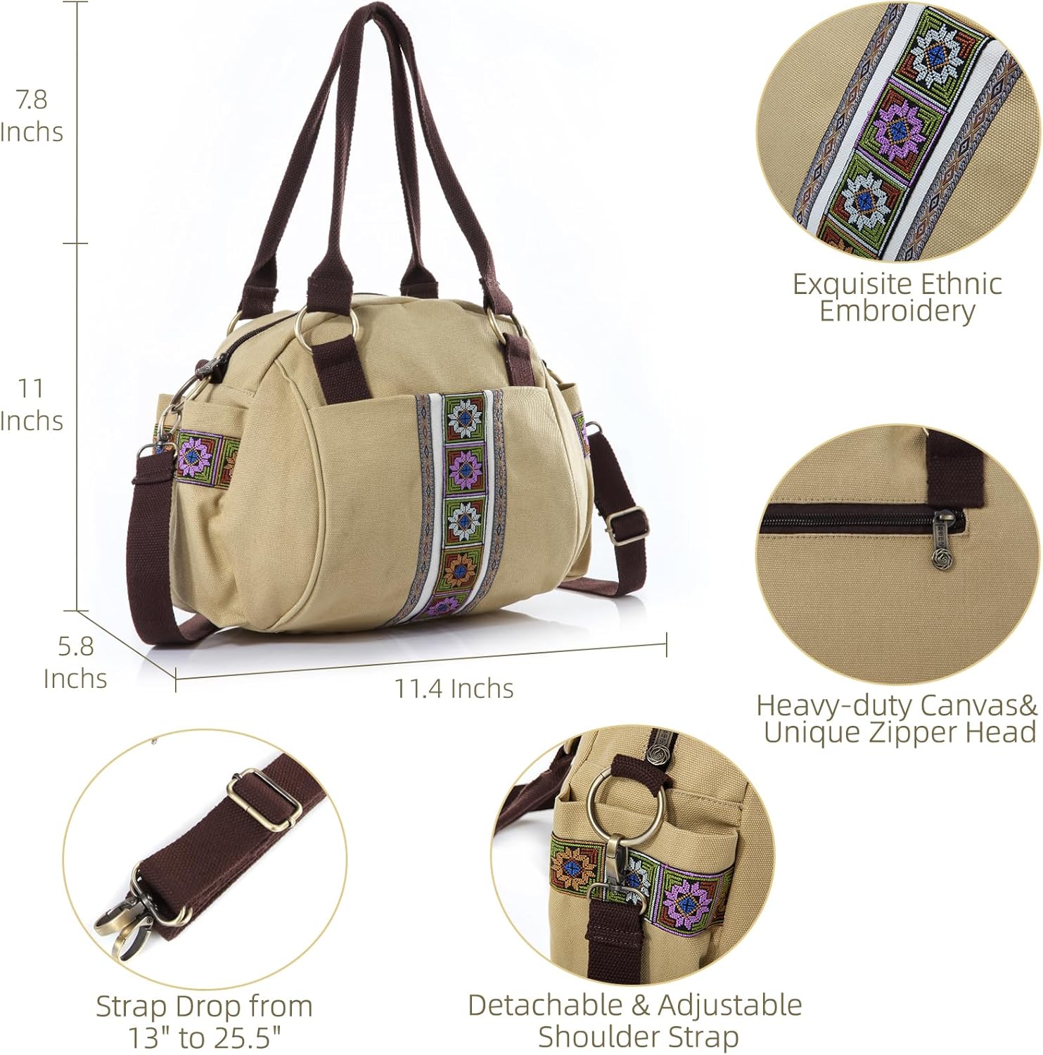 Women Canvas Top-Handle Handbag, Vintage Heavy-duty Crossbody Bag Tote Handbag - Image 6