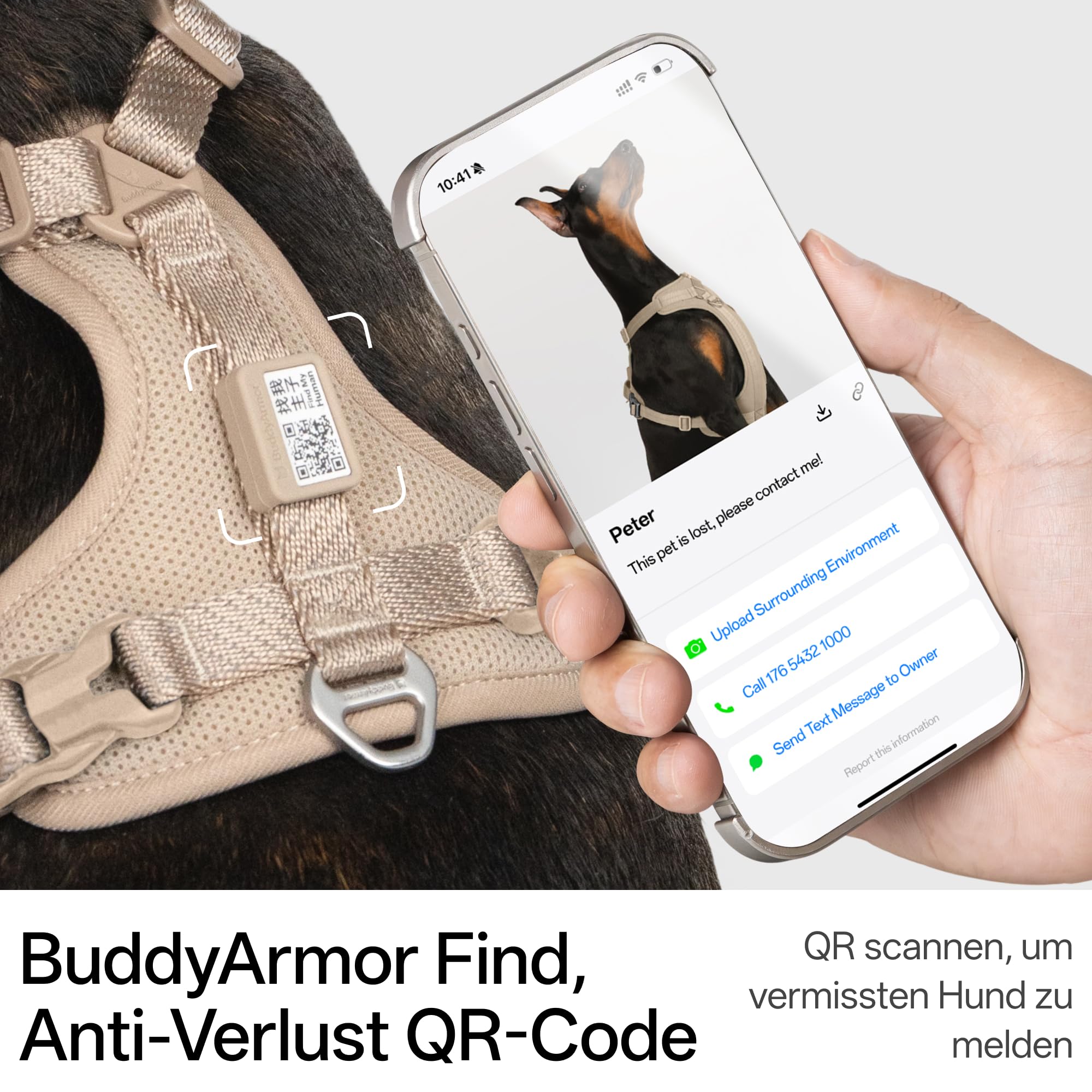 Allwetter Anti Zug Hundegeschirr reflektierendes Geschirr mit QR-Code Label, Gepolstert verstellbares Hundegeschirr für Kleine mittelgroße Große Hunde (Superreflektierend-Erdton, L)