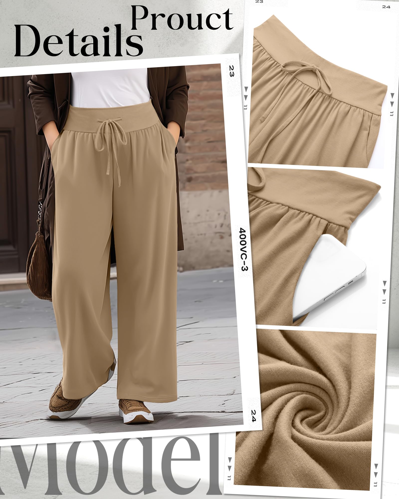 Neer Pack de 3 Pantalones de Loungewear para Mujer de Talla Grande, Pantalones de Yoga de Pierna Ancha con Bolsillos