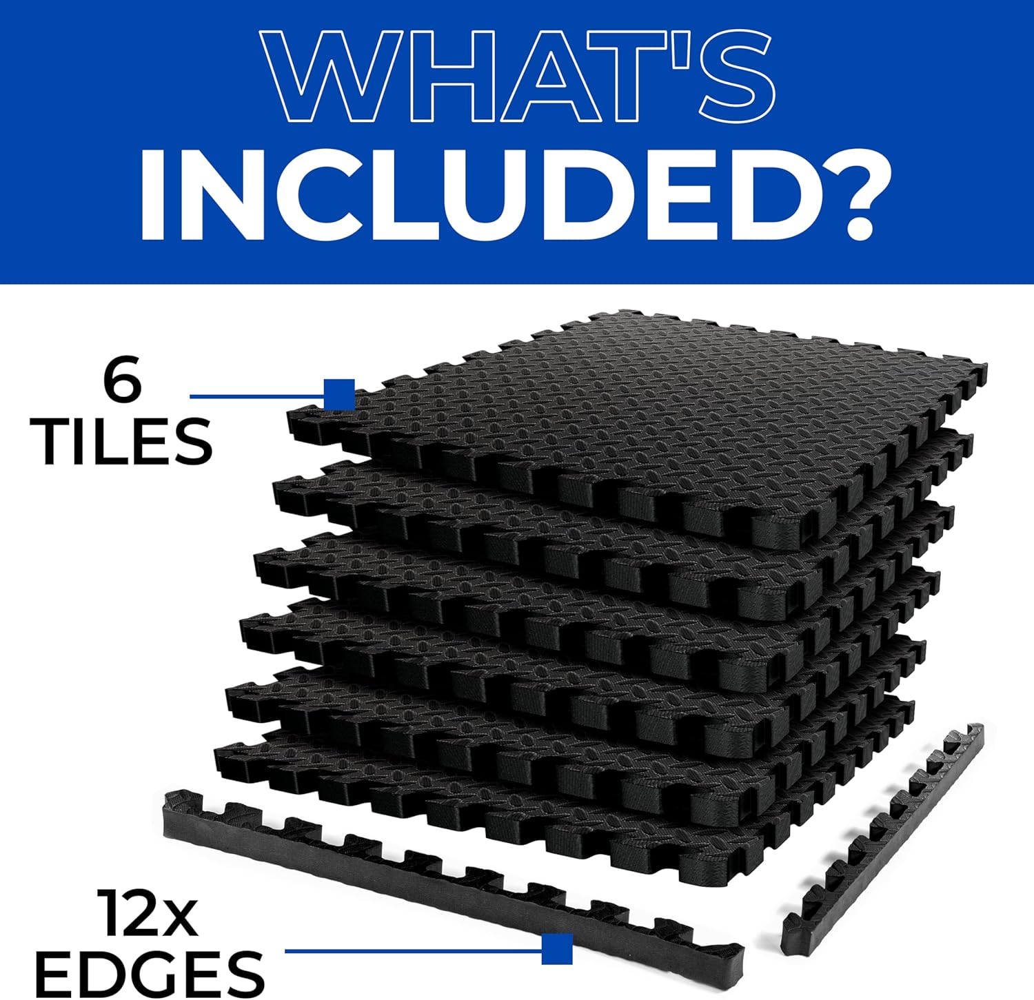 Puzzle Exercise Mat 1.25 in, EVA Interlocking Foam Floor Tiles for Home Gym, Mat for Home Workout Equipment, Floor Padding for Kids, Black, 24 in x 24 in x 1.25 in, 24 Sq Ft - 6 Tiles