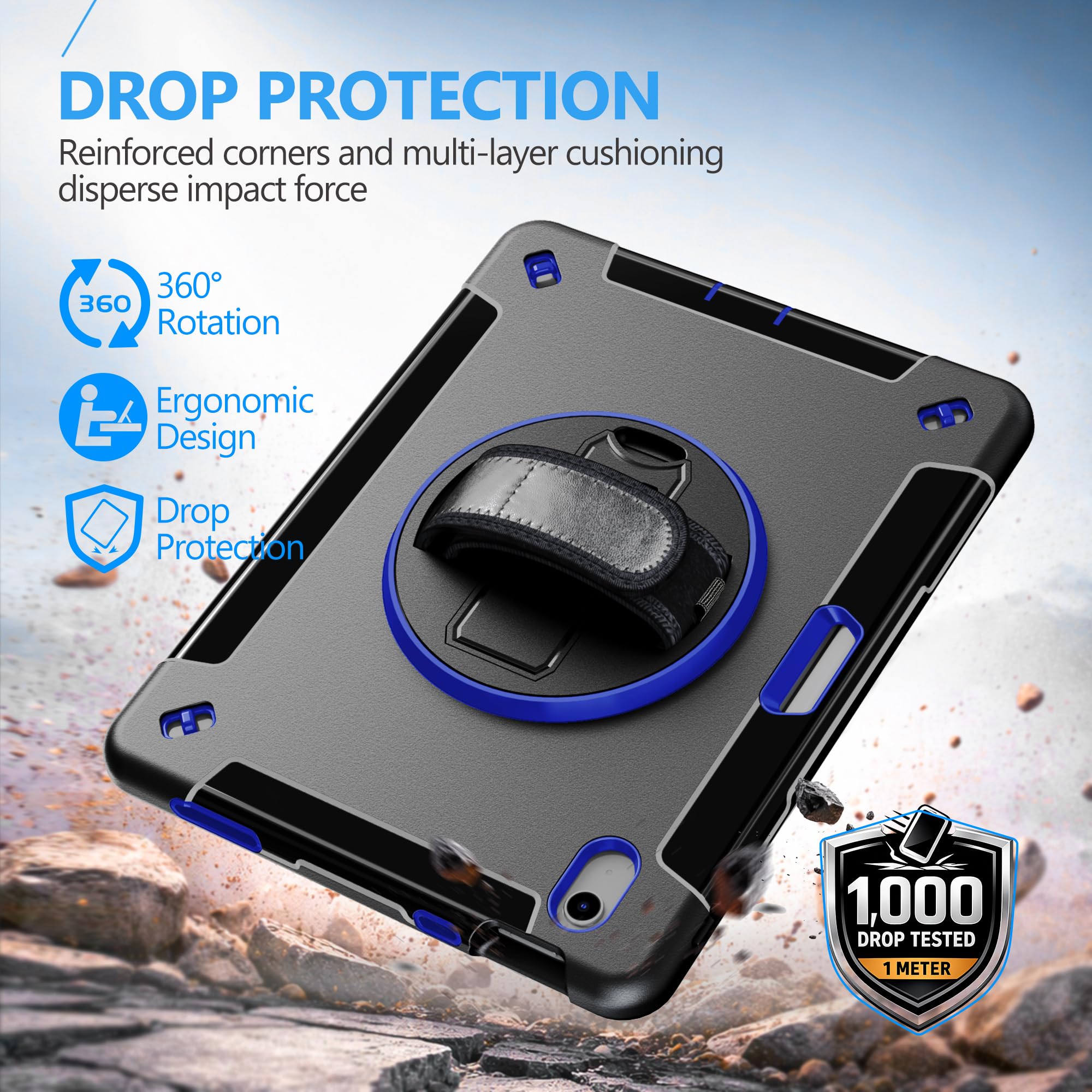 Miesherk Stock Custodia per iPad (A16) 11a/10a generazione 2025/2022 Blu
