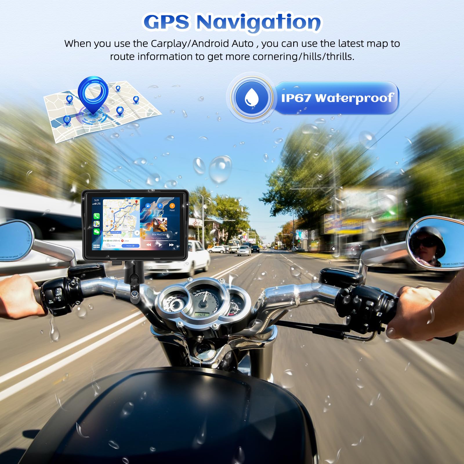 CAMECHO GPS CarPlay Navi Display Moto Senza Fili Android 5 Pollici Impermeabile Touchscreen Doppio Bluetooth EQ