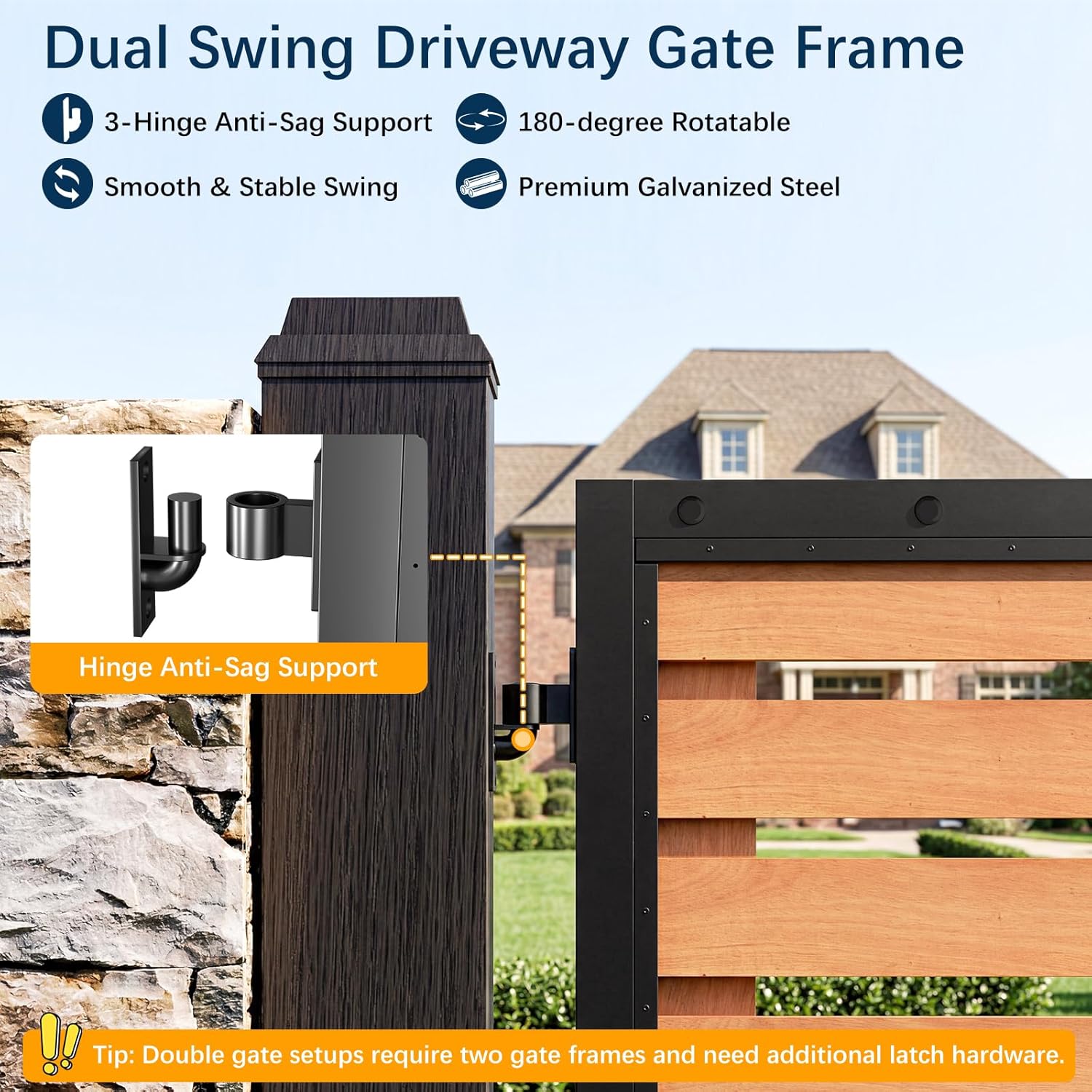 5 ft. H x 6 ft. W Driveway Gate Frame Kit, Anti-Sag Heavy Duty Single Steel Frame, DIY Wood Gate for Outdoor Entrances, Black Coated Fence Gates for Garden, Driveway, Yard (Wood Not Included)