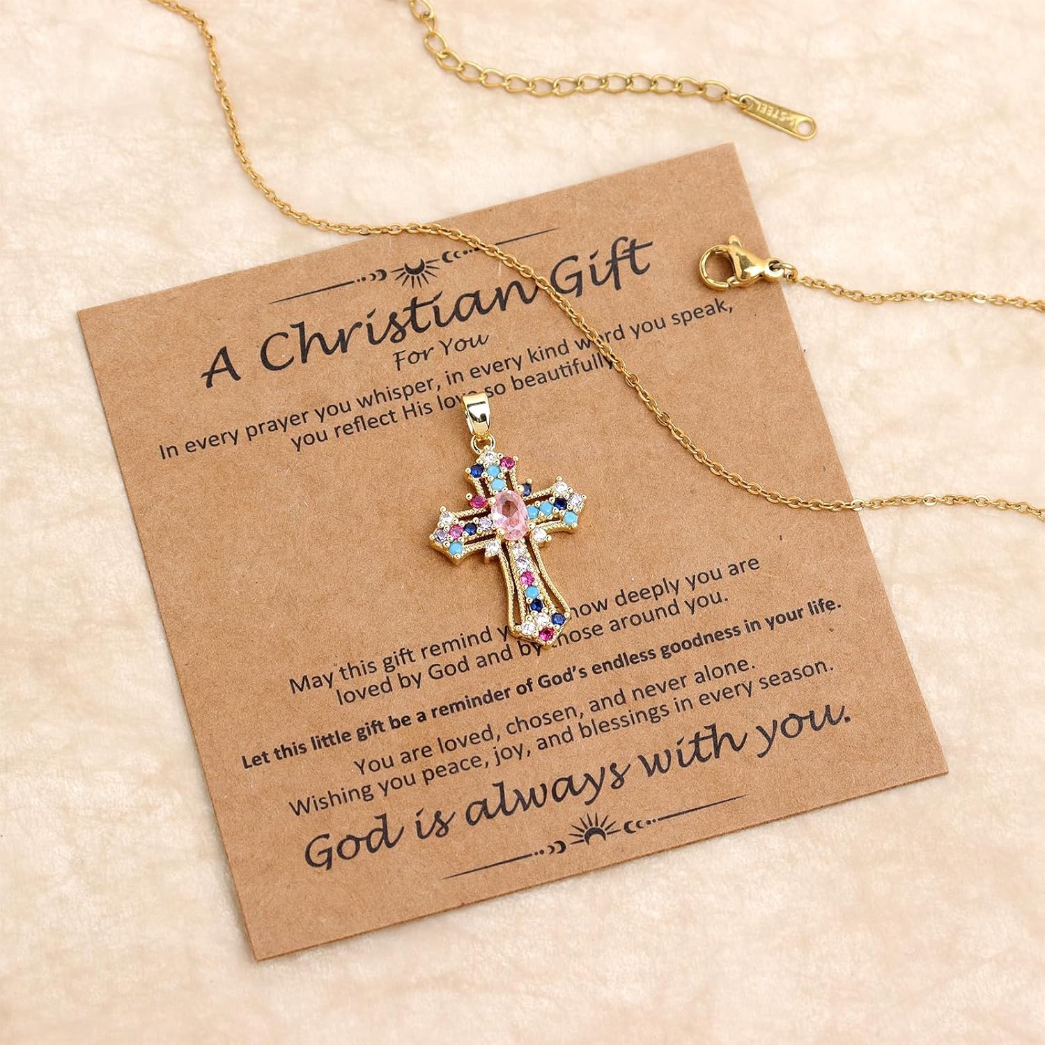 Jean Beau 14K Gold Plated Cubic Zirconia Cross Necklace for Women, Chunky Cross Faith Pendant Necklaces Costume Accessories Jewelry - Image 5