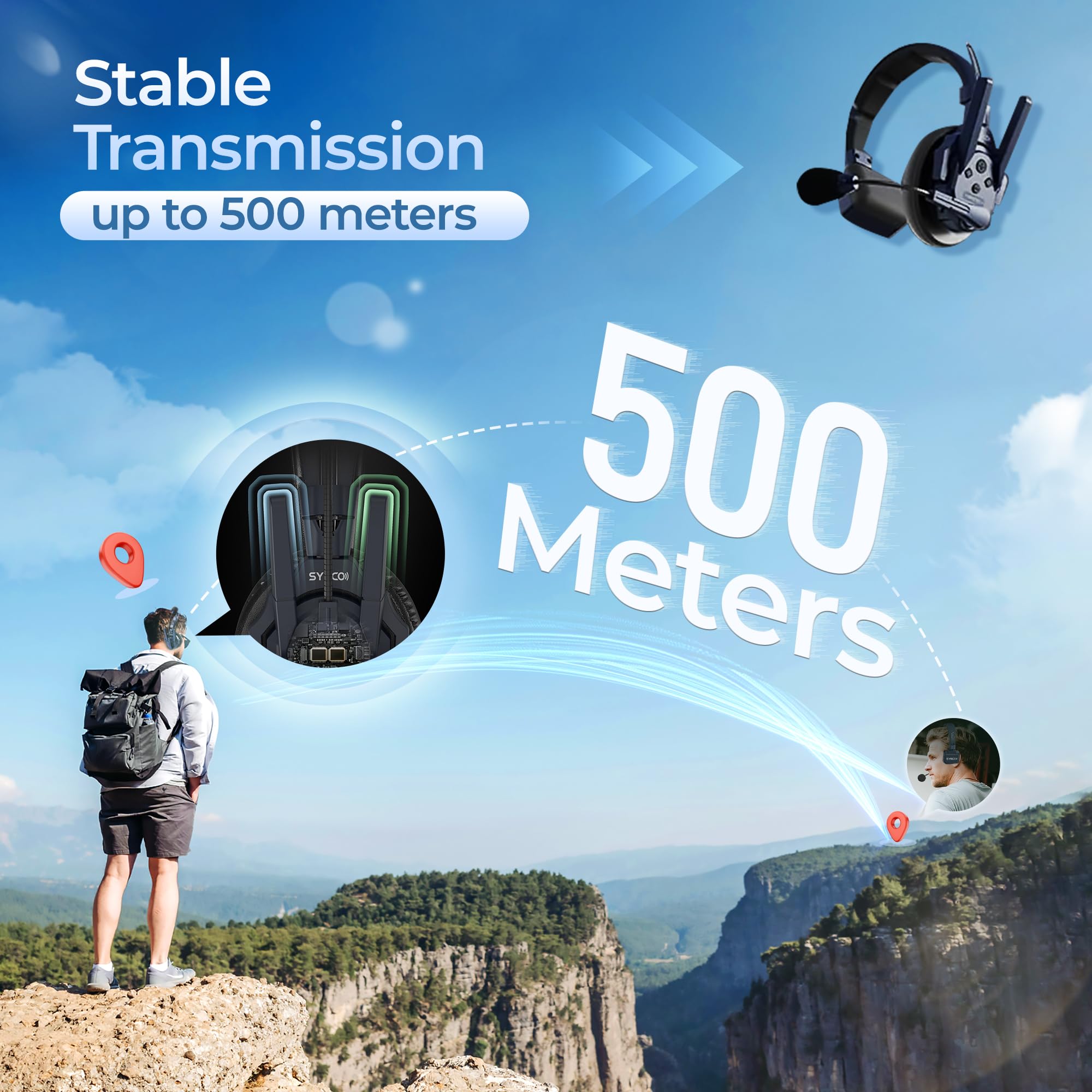 SYNCO Xtalk Master - Sistema de auriculares de intercomunicación inalámbricos, dúplex completo de 2.4 GHz, alcance de 500 m, conexión sin maestro, cancelación de ruido ENC, baja latencia de 45 ms — view 4