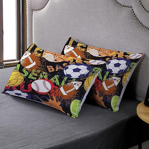 Miniatura 3 de AILONEN Juego de ropa de cama de fútbol para adolescentes, juego de funda de edredón deportiva, juego de ropa de cama con temática de baloncesto,
