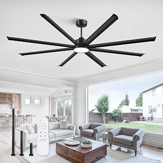 ZMISHIBO 96 Inch Ceiling Fans with Lights,8 Aluminum Reversible Blades | Industrial-Grade,Quiet DC Motor,3CCT,Damp Rated,6 Adjustable Speeds,Remote Control,Living Room,Garage,Shop,Gazebo