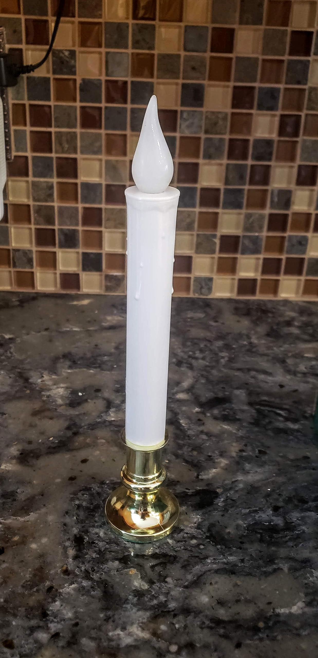 Set of 4 Battery Operated Christmas Window Led Candle with Timer White with Gold Base 9 inches Tall