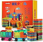Gemmicc 136PCS マグネットタイル 積み木ブロック 子供用 STEM認可 教育玩具 マグネットパズル 積み木 男の子 女の子用 2台の車が付属しています