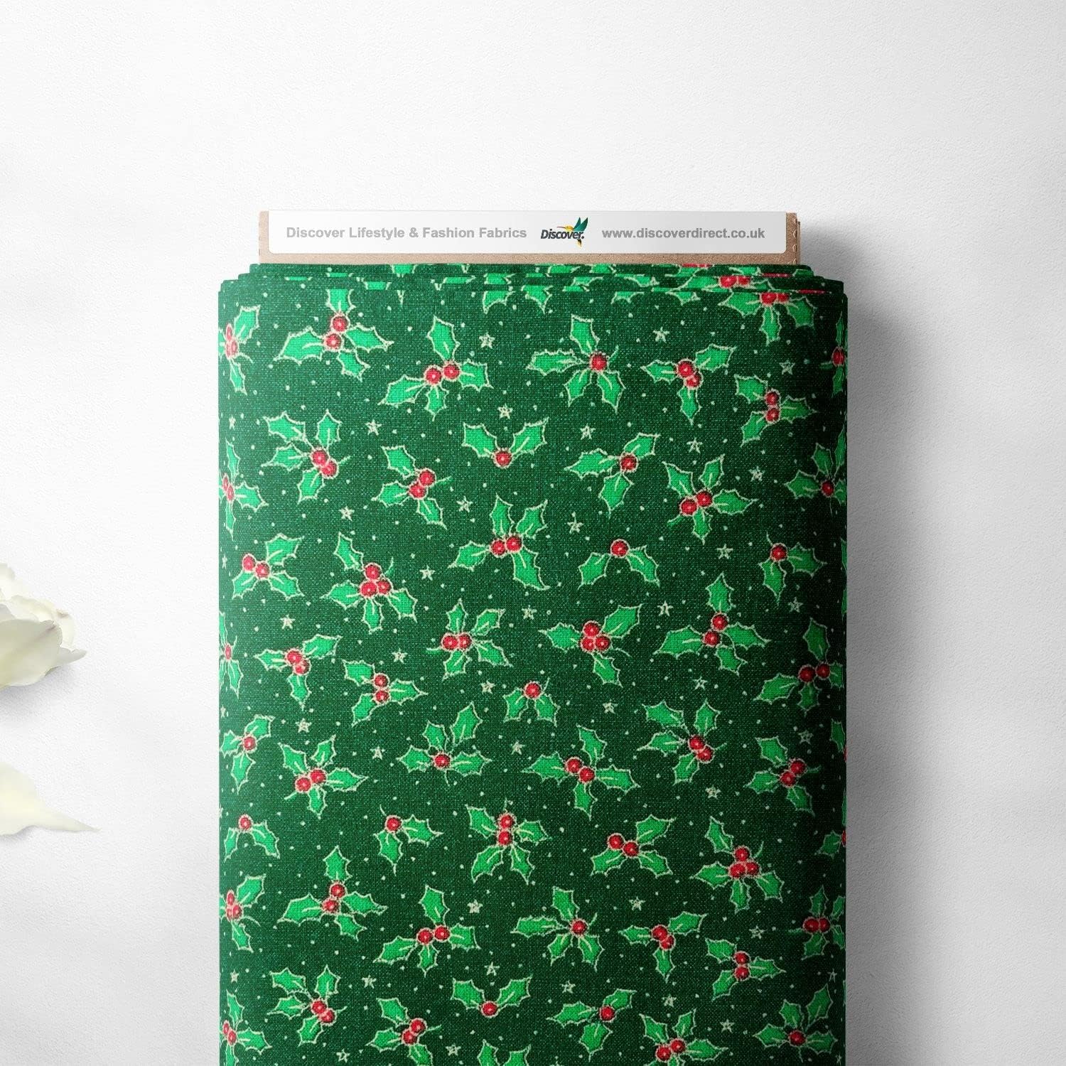 100% Cotton Christmas Xmas Crafty Prints for Children Kids Crafts Quilting Fabric Material | 55" - 140 cm Wide (per Metre, Mini Holly Green)