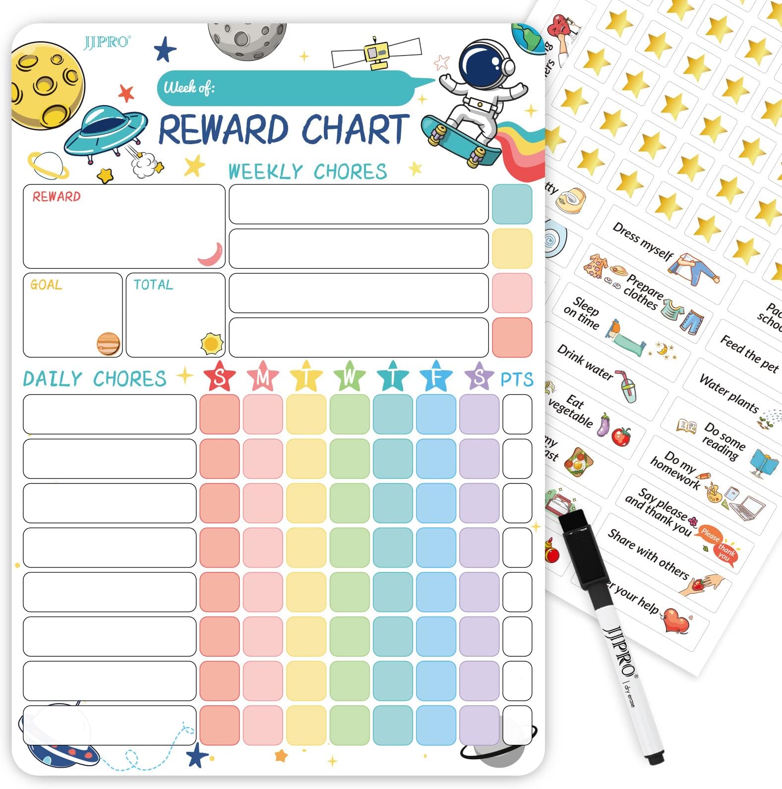 Chore Chart for Kids at Home,Outer Space Magnetic Reward Chart for Kids Behavior;Behavior Chart for Kids,Good Responsibility Chart Board,Routine Chart for Kids,Static Tasks and Golden Stars Included!