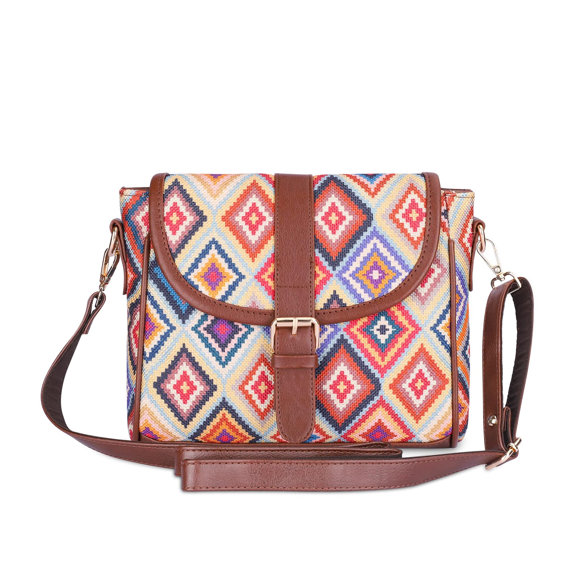 the clownfish Madeline Printed Handicraft Fabric Handbag for Women Crossbody Sling Bag Office Bag Ladies Shoulder Bag with Snap Flap Closure & Shoulder Belt for Women College Girls-picture-8