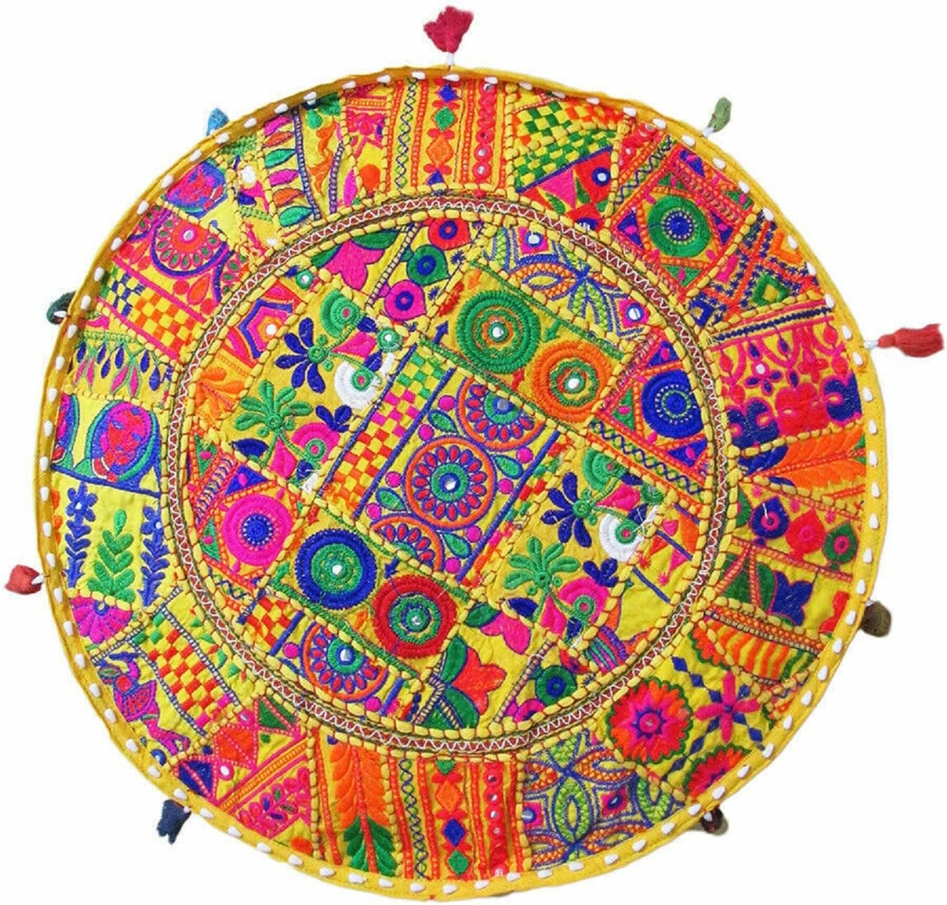 Home Decor Indian Cotton Hippie Chair Pouff Ottoman Cover Foot Stool Beautiful Ar (22 x 22 x 14 Inch)
