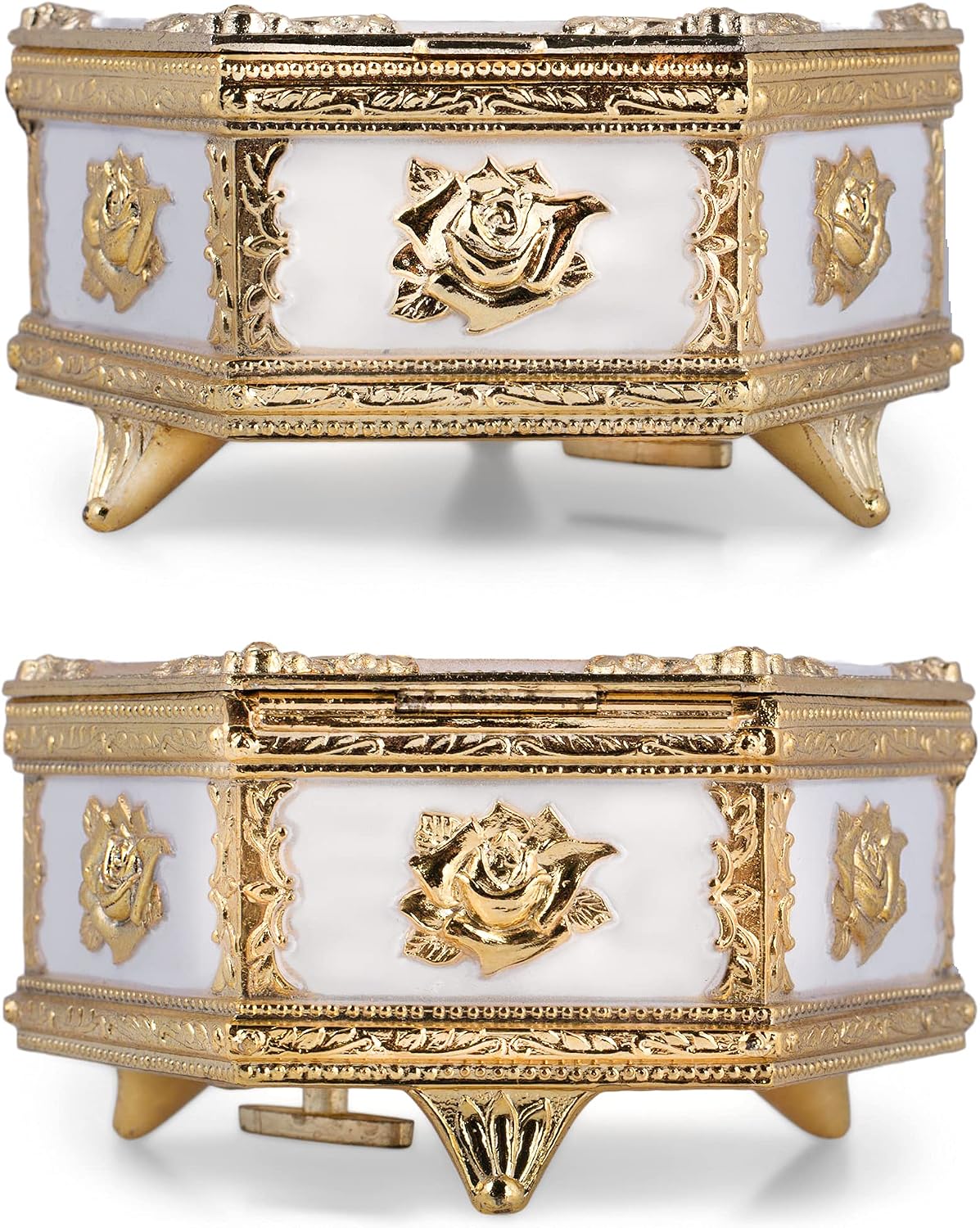 Splendid New Baby Boy Music Box Jewelry Box in Hexagon Shape with Lined Jewelry Compartment Playing Brahm's Lullaby