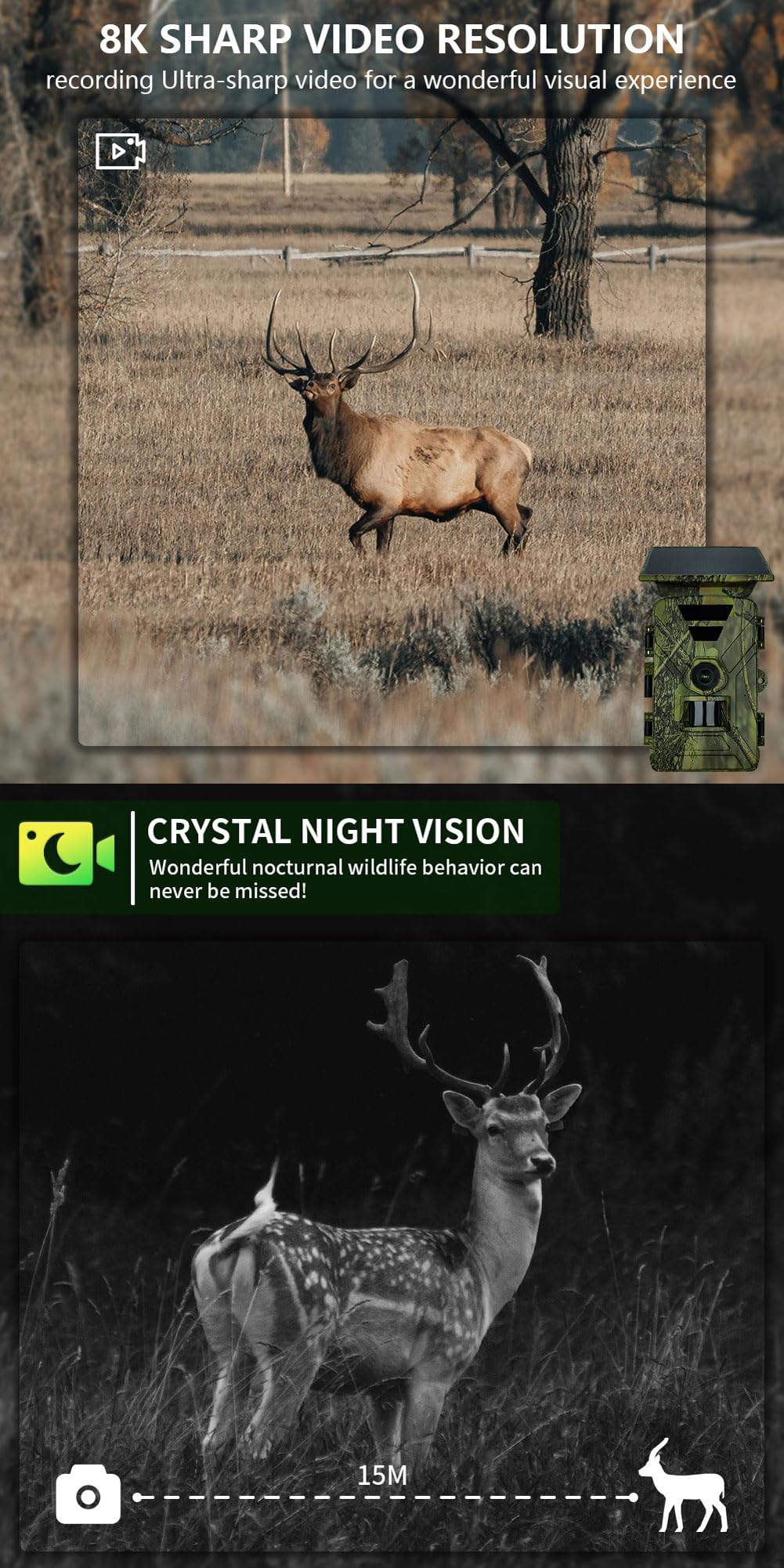Beyerswerk's NatureEye Pro Wildkamera Solar 8K 60MP IP66 Wasserdicht Bewegungsmelder Nachtsicht Wiederaufladbar Outdoor Überwachungskamera