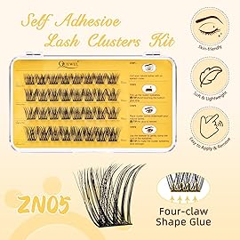 QUEWEL Self Adhesive Eyelashes Natural Look, No Glue Needed Lash Clusters with Eyelash Clusters Tweezer, 32 Pcs Reusable Lashes Self Adhesive for Beginners, DIY Lash Extensions for Home Use(ZN-05)