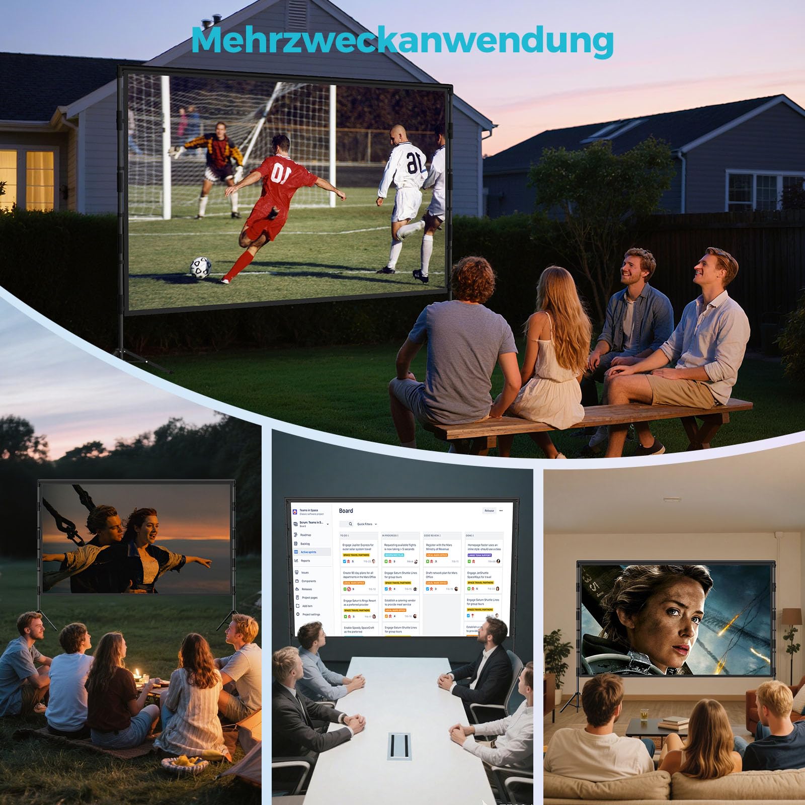 120 Zoll Beamer Leinwand mit Stativ – LEORFI Outdoor & Indoor Projektor Leinwand mit schwarzer Rückseite, Faltfrei, Tragbar, 16:9 4K HD, inkl. Tragetasche für Garten & Heimkino