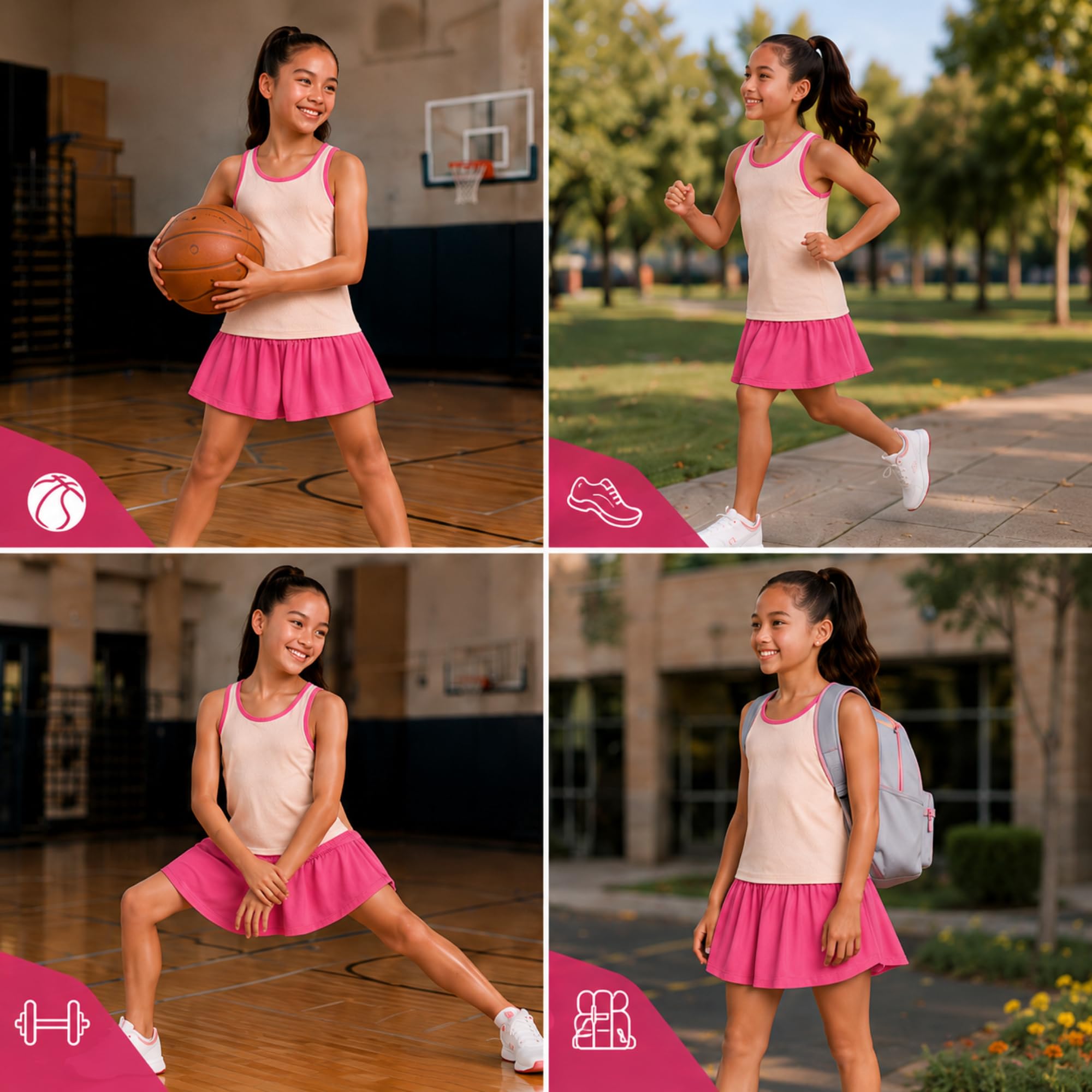 Reebok Conjunto de pantalones cortos para niña, 2 piezas, de punto acanalado, sin mangas y pantalones cortos de mariposa con cordón (tallas: 7-12)