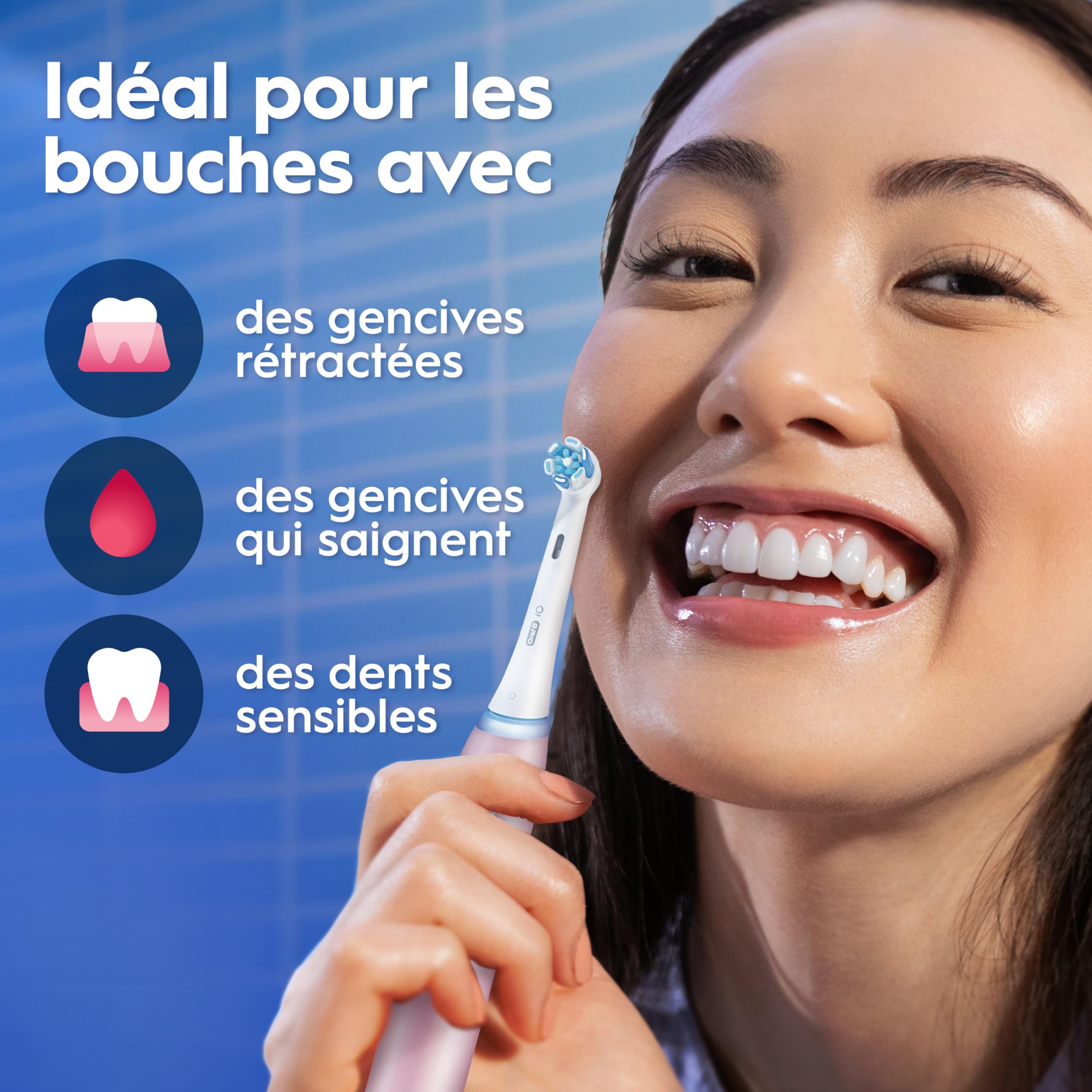 Oral-B Brosse à Dents Electrique iO 3 avec 1 Brossette de Rechange, Rose – 3 Modes de Brossage Silencieux dont Douceur et Blancheur, Capteur de Pression sur les Gencives, Batterie Rechargeable