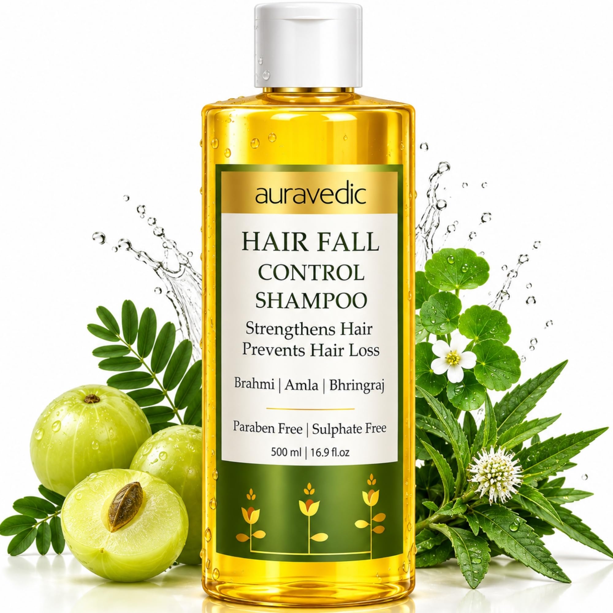 Auravedic Hair Fall Control Shampoo | Brahmi, Amla, Bhringraj | 16.9 Fl Oz