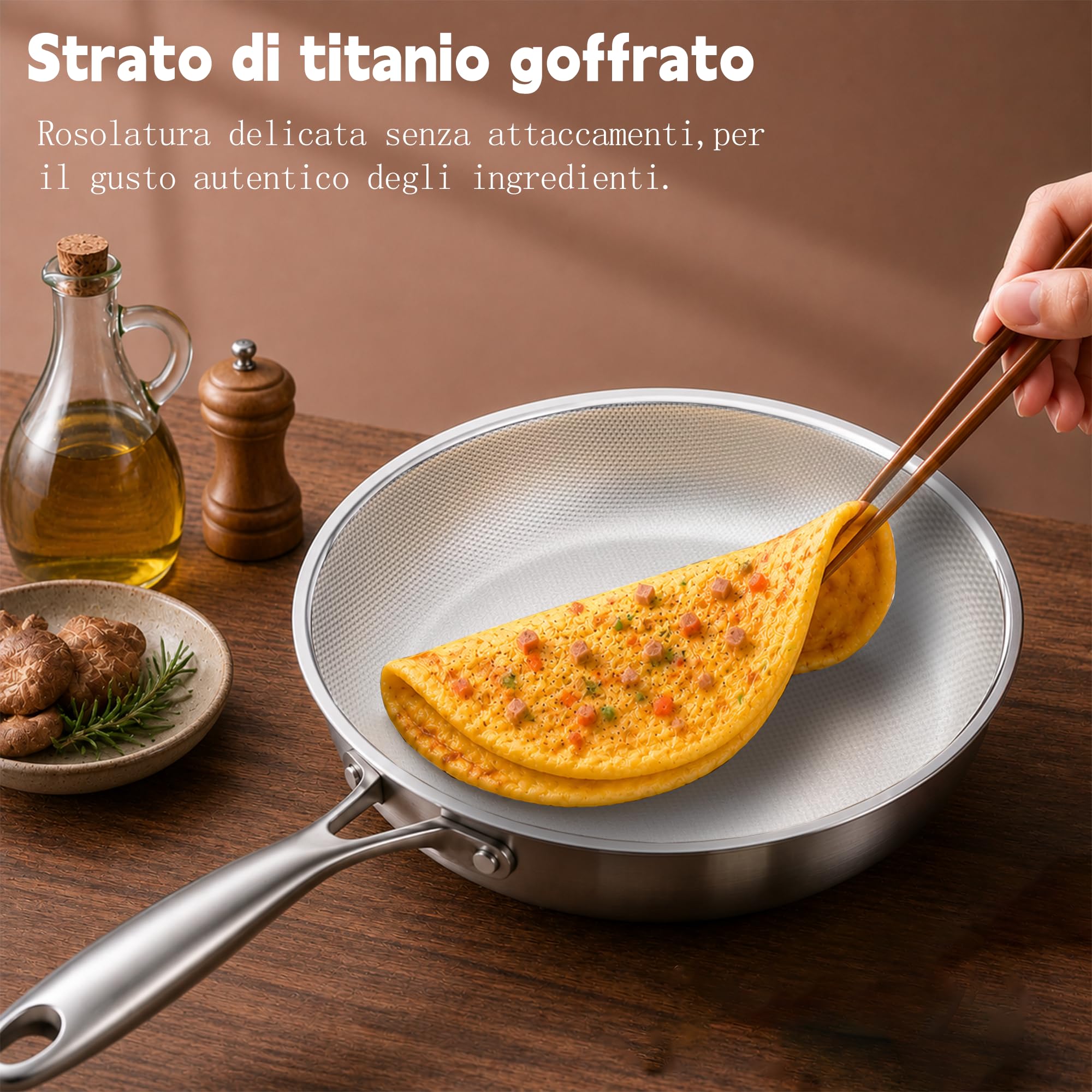 Padella in titanio,28cm, 3 strati, priva di PFOA, adatta solo per fornelli | resistente ai graffi, facile da pulire, antiruggine, antiaderente, con coperchio