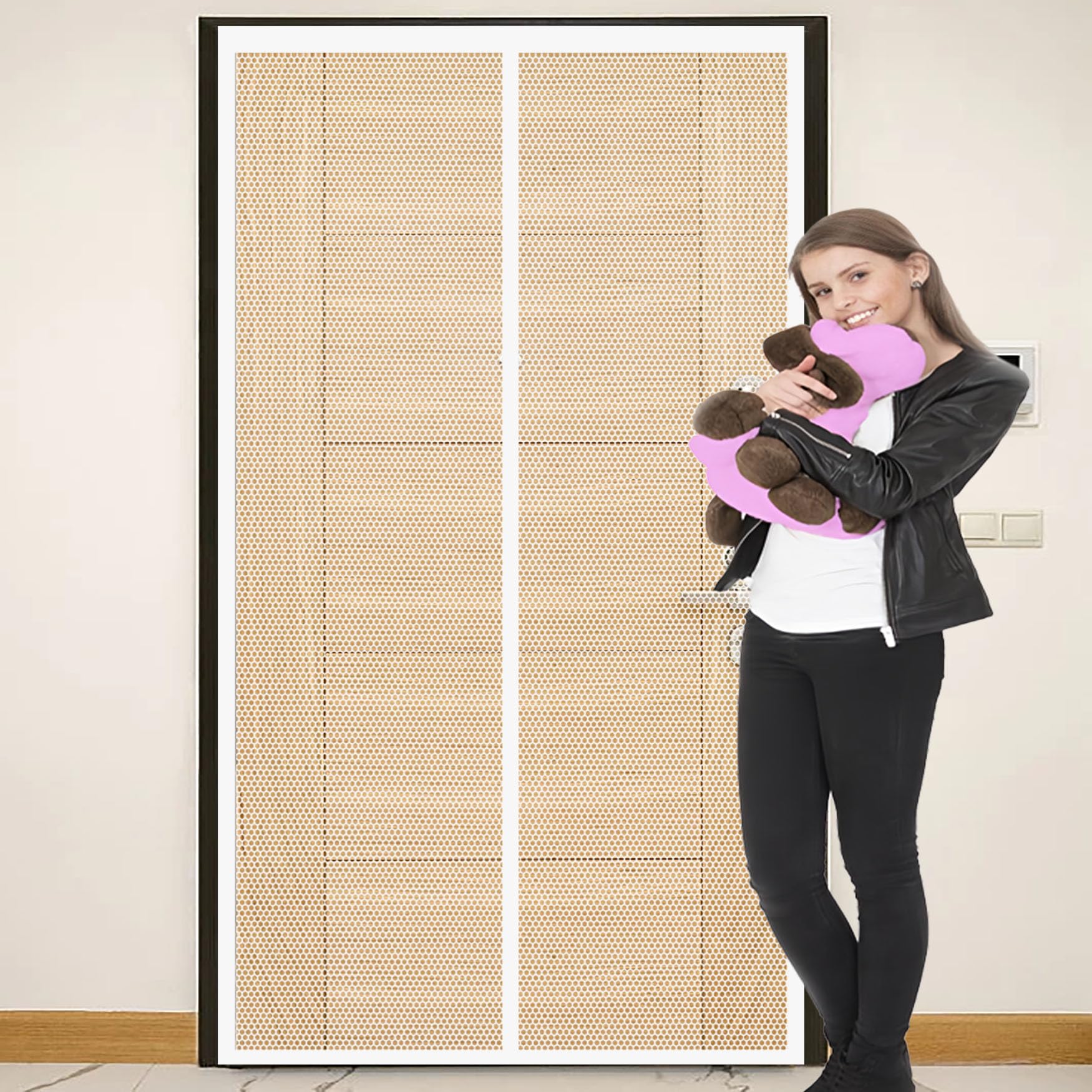 Magnetic Fly Screen Door 82 x 190 cm Keep Pets Indoor, Allow Fresh Air Flow, Hands-Free Patio Door Nets with Magnets with Powerful Magnets for Balcony, Terrace, Cellar, White