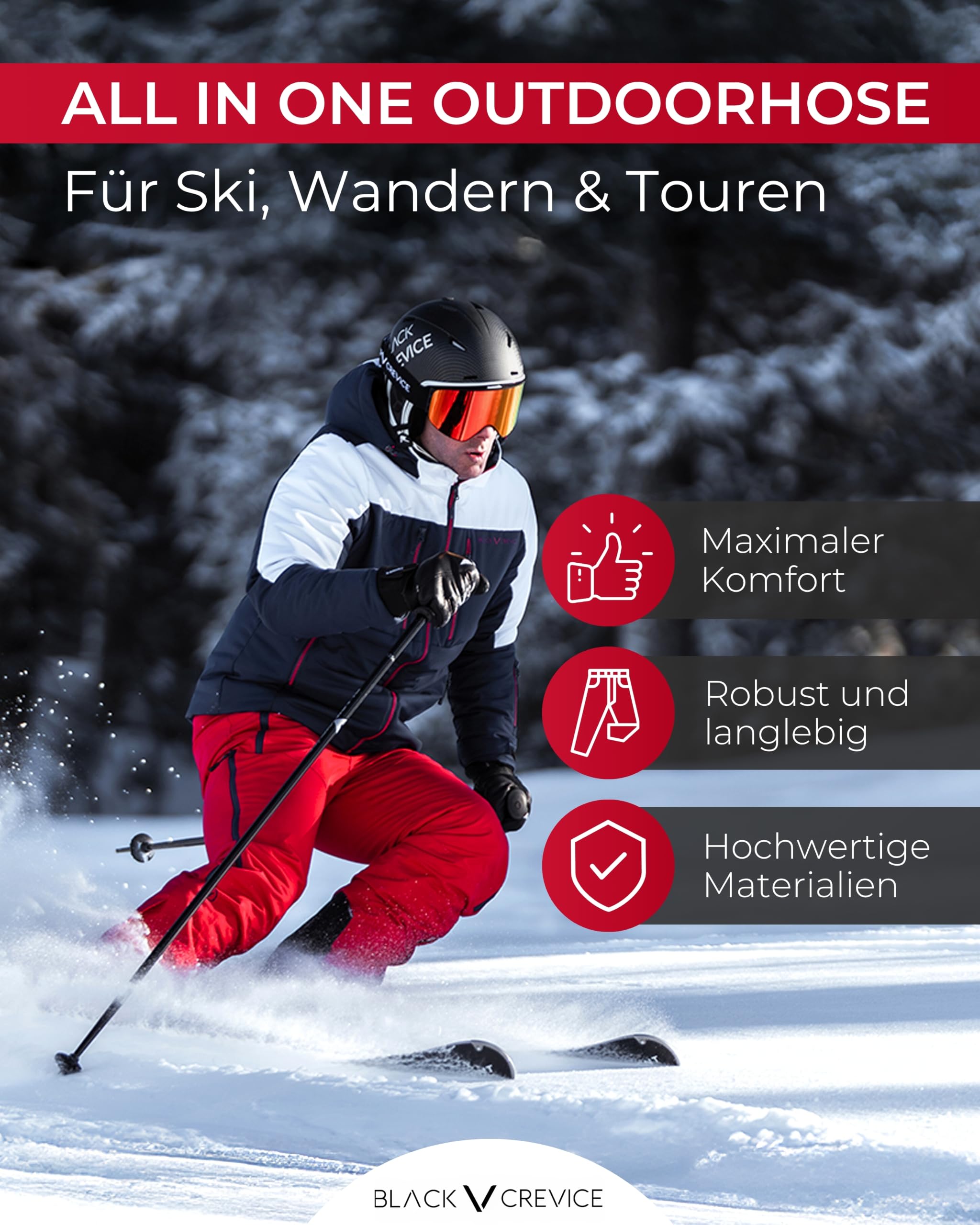 Black Crevice Herren Skihose I Männer-Skihose Größen I Skihose mit Hosenträgern I atmungsaktive Herren-Snowboardhose I Wind- & wasserdichte Herren-Schneehose
