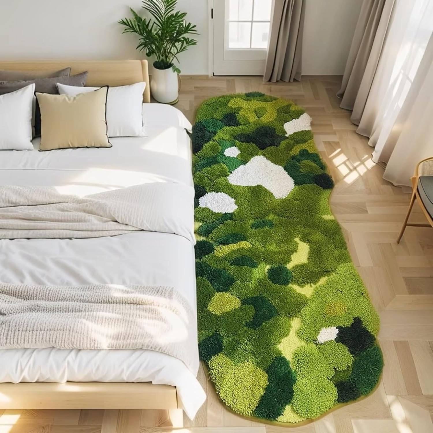 Green Moss Bathroom Rug Bath Mat, Ultra Soft 3D Aesthetic Decor Cute Tufted Bath Rugs, Non Slip Absorbent Washable Moss Carpet for Shower Floor Sink Laundry Bedroom, 24x60 Inch