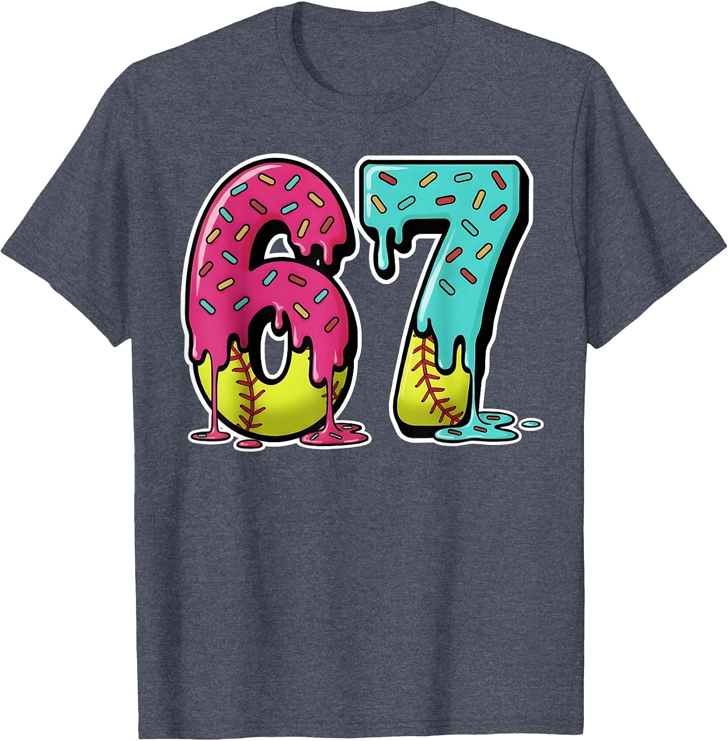 67 Ice Cream Drip Softball Gen Alpha Slang Six Seven Meme T-Shirt image 3