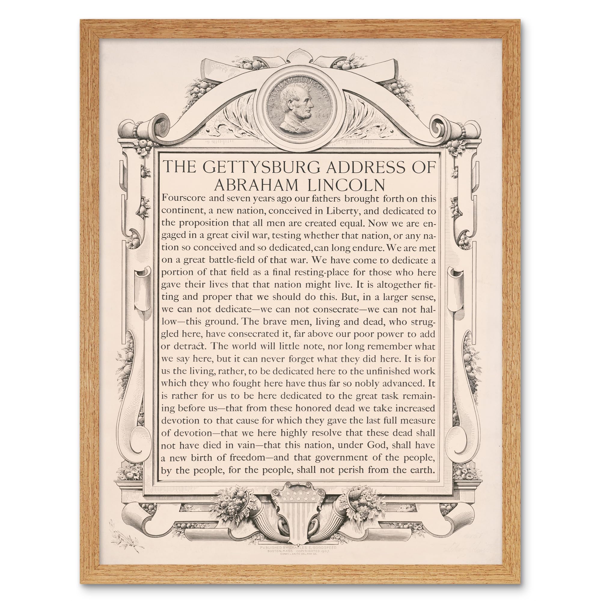 Artery8 Gettysburg Address Abraham Lincoln USA President Art Print Framed Poster Wall Decor 12x16 inch