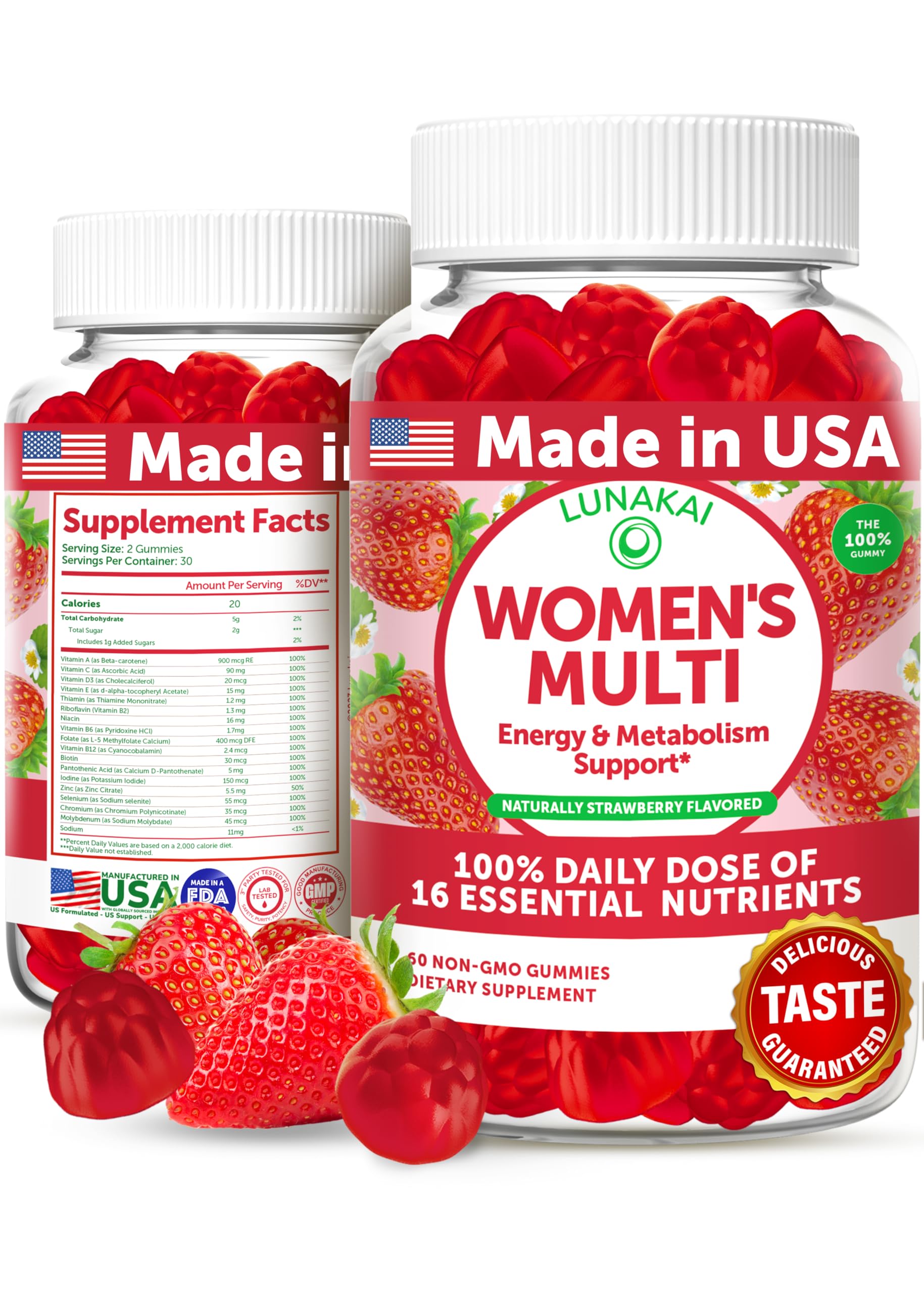 Womens Multivitamin Gummies - Tastiest Proprietary Formula - 100% Daily Value of 16 Essential Vitamins and Minerals (Vitamins A,B,C,D,E) Healthy,Non-GMO Chewable Womens Multivitamin Gummy, 60 Count