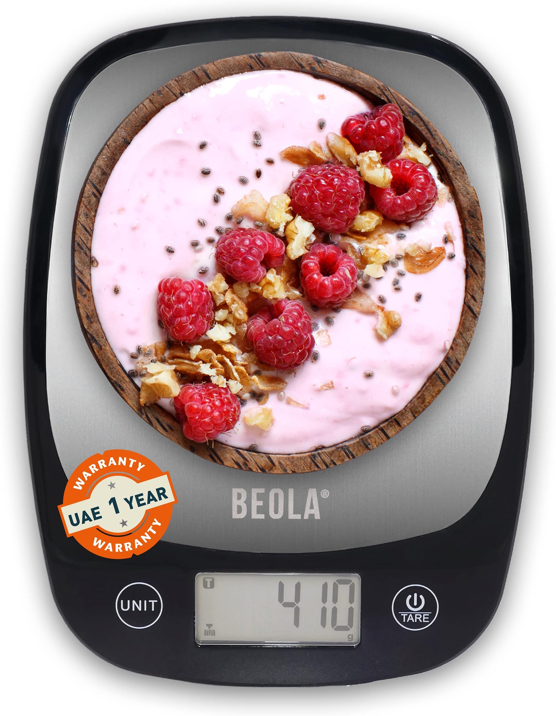 BEOLA Food Kitchen Scales UAE warranty Stainless Steel Digital Scale Measuring Grams and Ounces oz bella Steel/Black