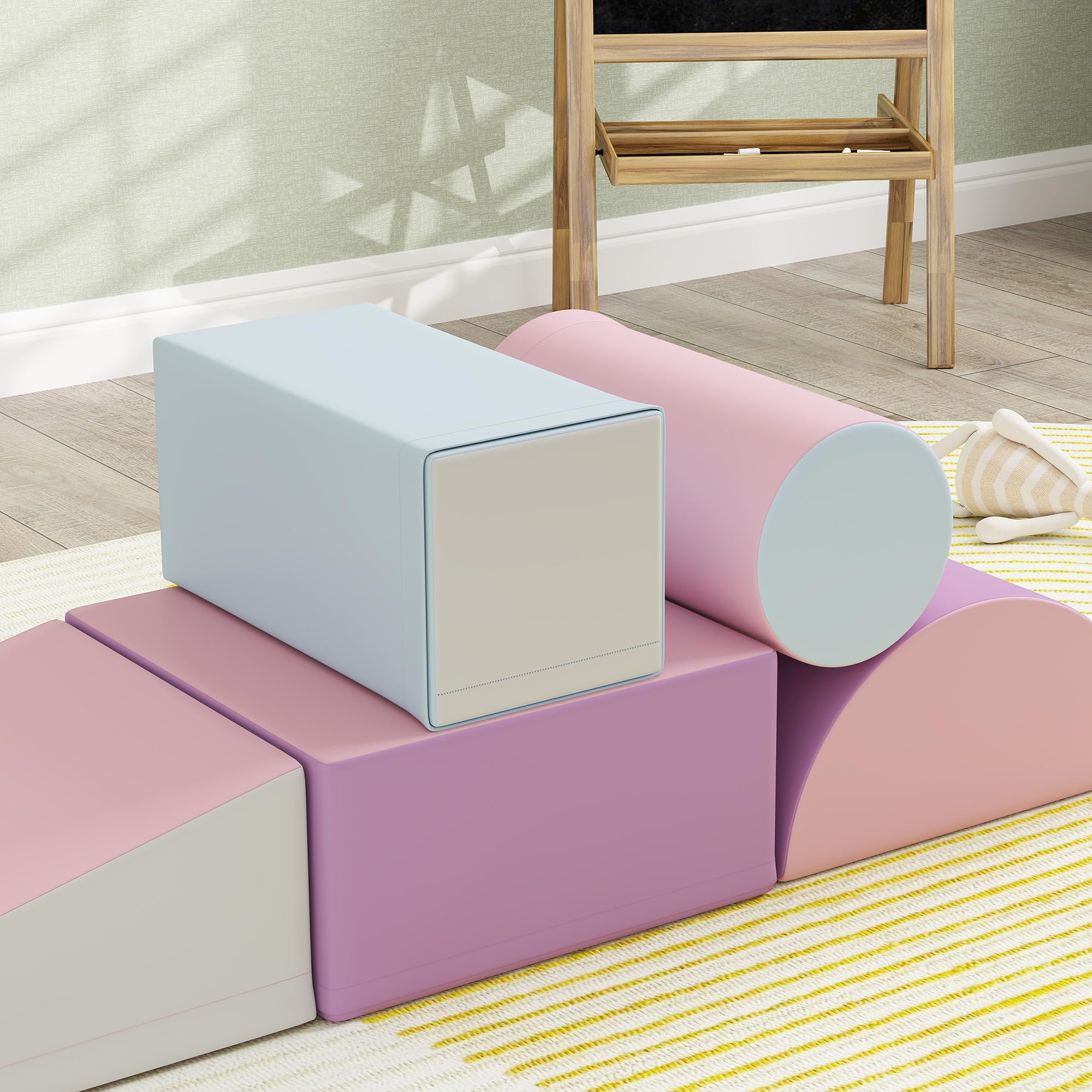 HOMCOM 5 TLG. Schaumstoff Bausteine für Baby & Kleinkinder Mehrfarbig | Softbausteine, Klettern, Bauklötze, Weiche Schaumstoffbausteine, Riesenbausteine, Schaumstoffblöcke, Bausteinset