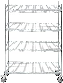 Value Series Commercial 4-Tier Slanted Wire Shelving Unit, 48" W x 18" D x 69" H, Chrome Merchandising Rack, Mobile Storage Unit for Stores, Restaurants, Garage, Office