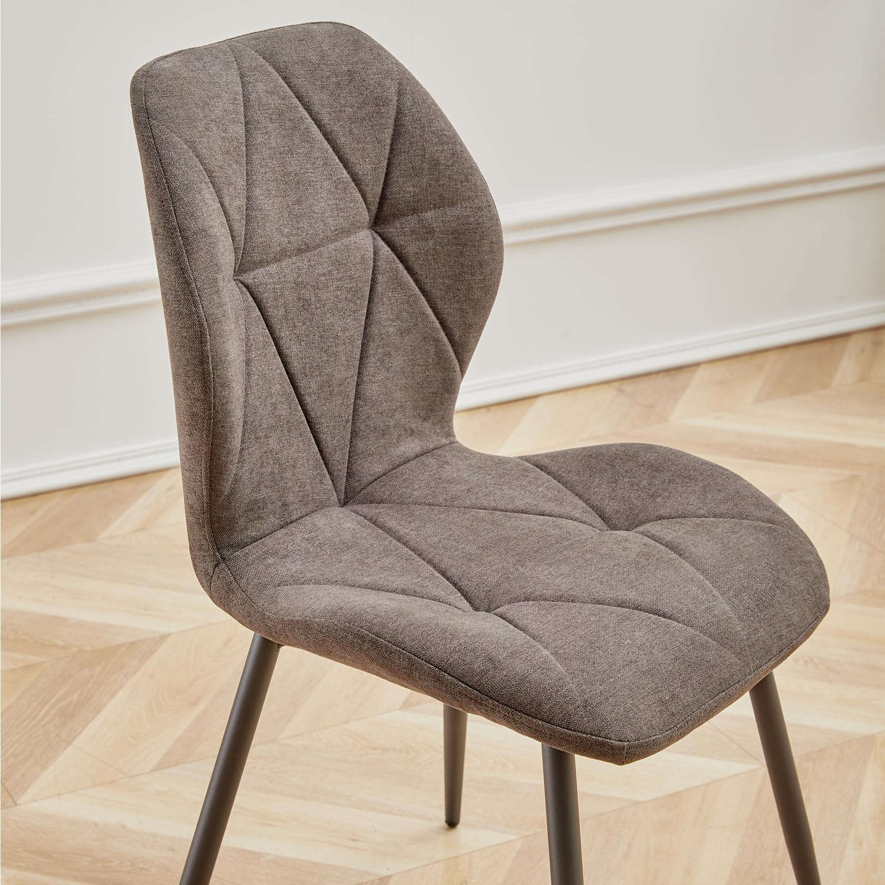Set Sala da Pranzo, Tavolo da Pranzo Rotondo da 100 cm con 4 Sedie da Pranzo in Tessuto di Lino， Ideale per Cucina, Soggiorno, Sala da Pranzo (Legno Scuro+LX-Nero)