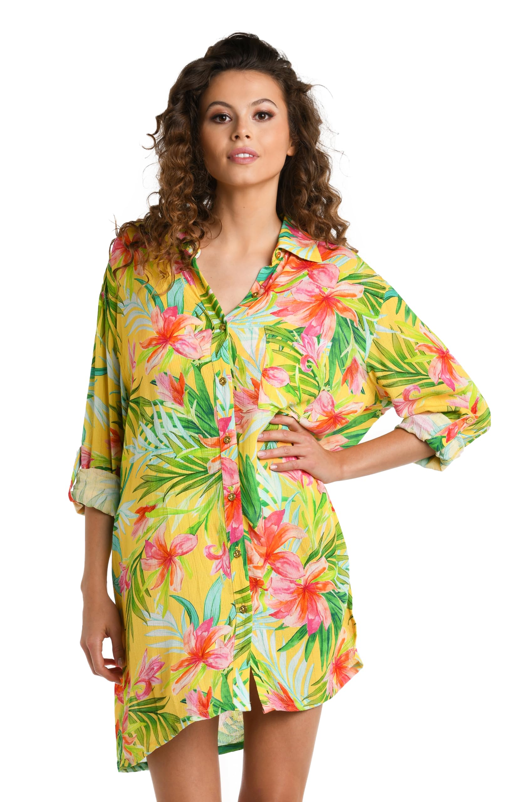 La Blanca Women's Camp Shirt Swimsuit Cover Up