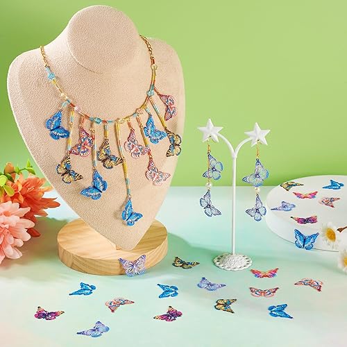 Miniatura 2 de FASHEWELRY 36 dijes de mariposa de acero inoxidable con diseño de mariposa arco iris, dijes de animales de filigrana, adornos de metal para hacer