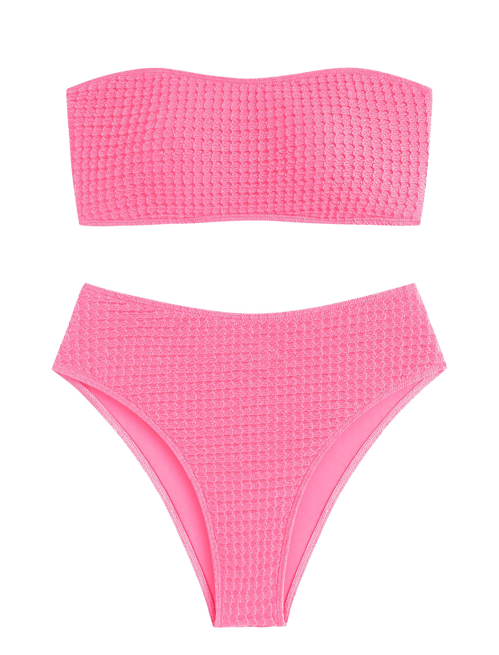 ZAFUL Women's High Cut Bandeau Bikini Set Strapless 2 Pieces Bathing Suit | Solid Color Swimsuit High-waisted Bikini Set